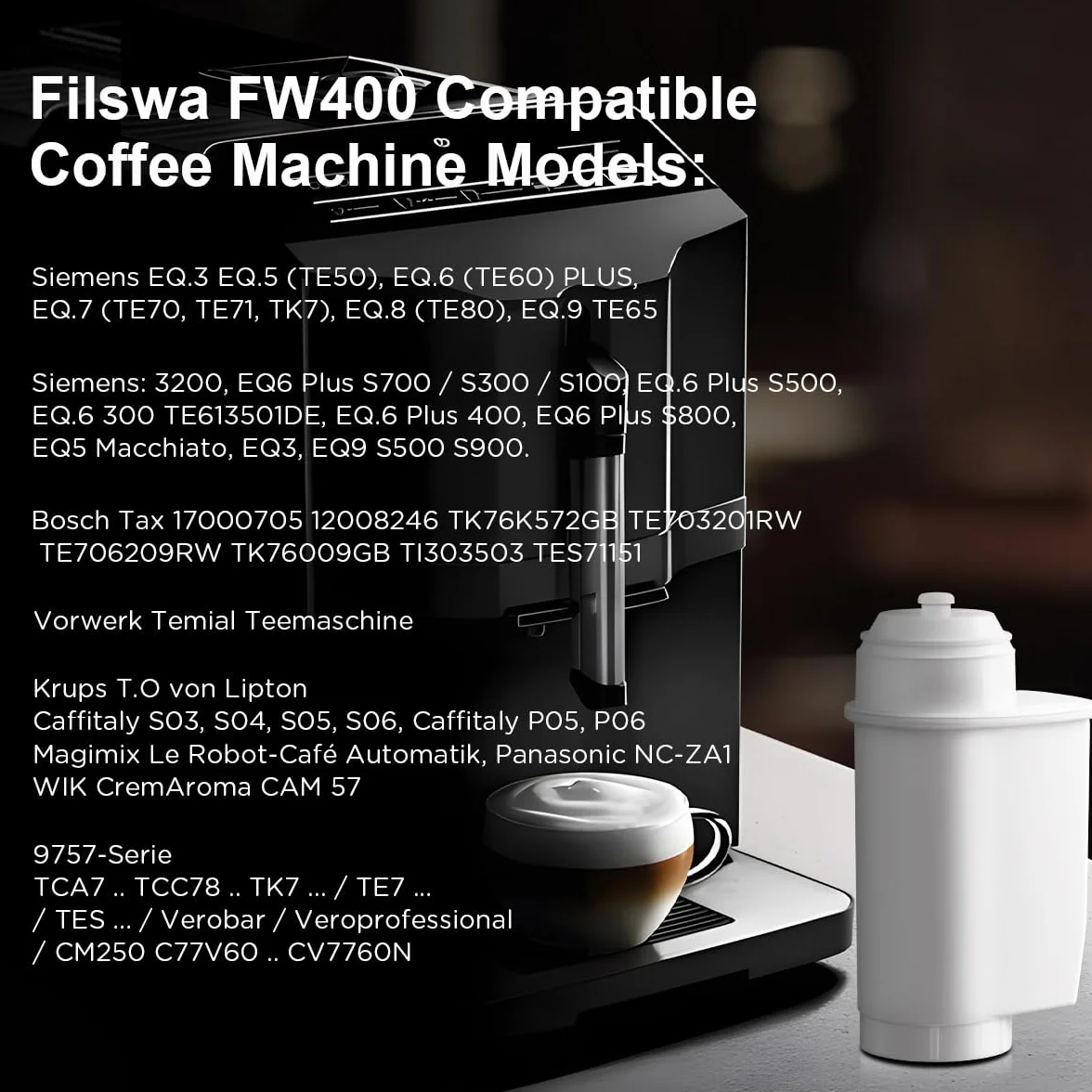 Filtswa Filtr wody do Siemens EQ Series, EQ6 Plus S700, EQ9 S900/S500, EQ700, EQ500, kompatybilny z wkładami filtrującymi Brita Intenza, TCZ70003, TZ70033A