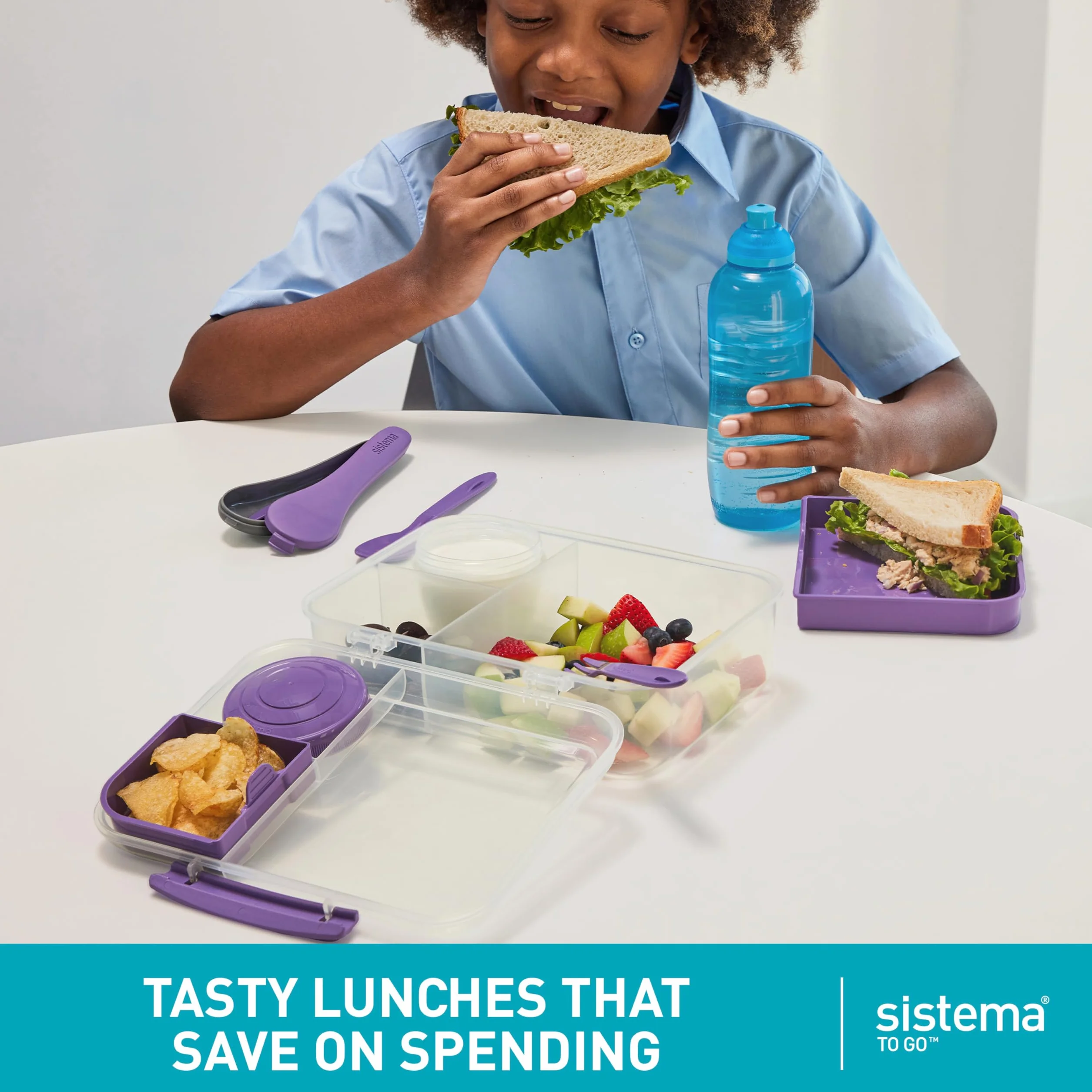 Sistema TO GO Bento Box Create | 1,48 l | szkolne pudełka na lunch z przegródkami i pojemnikiem na przekąski, bez BPA, 2 sztuki, miętowy turkusowy