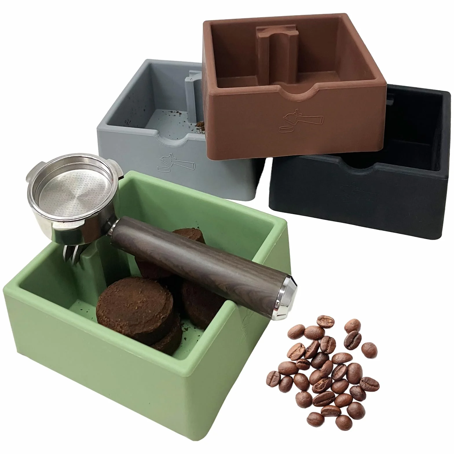 pojemnik na fusy kawowe do sitka espresso, szary silikon, 16x15x6,5cm, pojemnik na fusy Knock Box - ekspres z prostym ujściem, idealny do maszyn z sitkiem