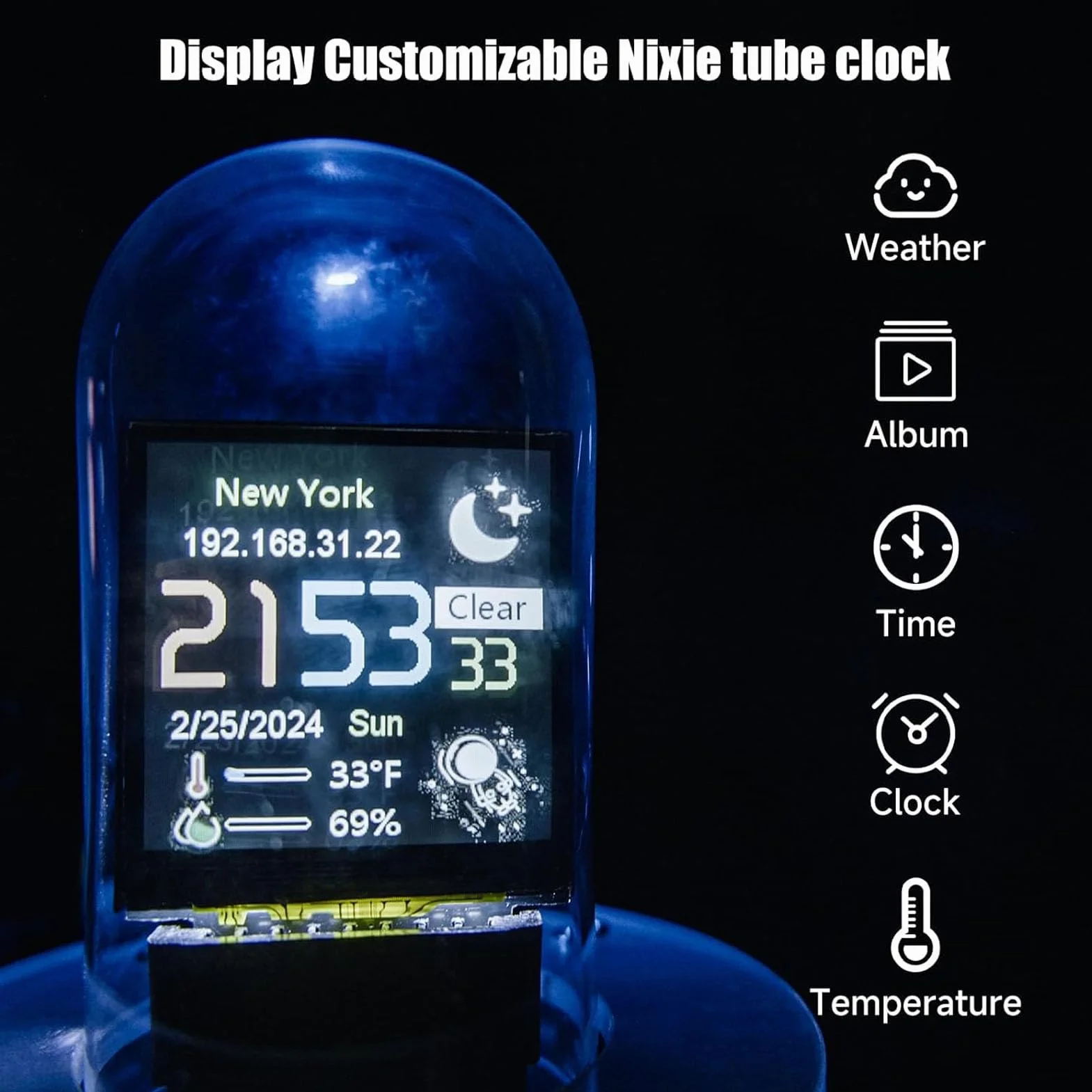 Inteligentny Zegar Nixie Tube WiFi Zegar Cyfrowy RGB Elektroniczny Zegar w Kształcie Tuby z Pełnokolorowymi Wyświetlaczami LCD IPS na Komputer Stacjonarny