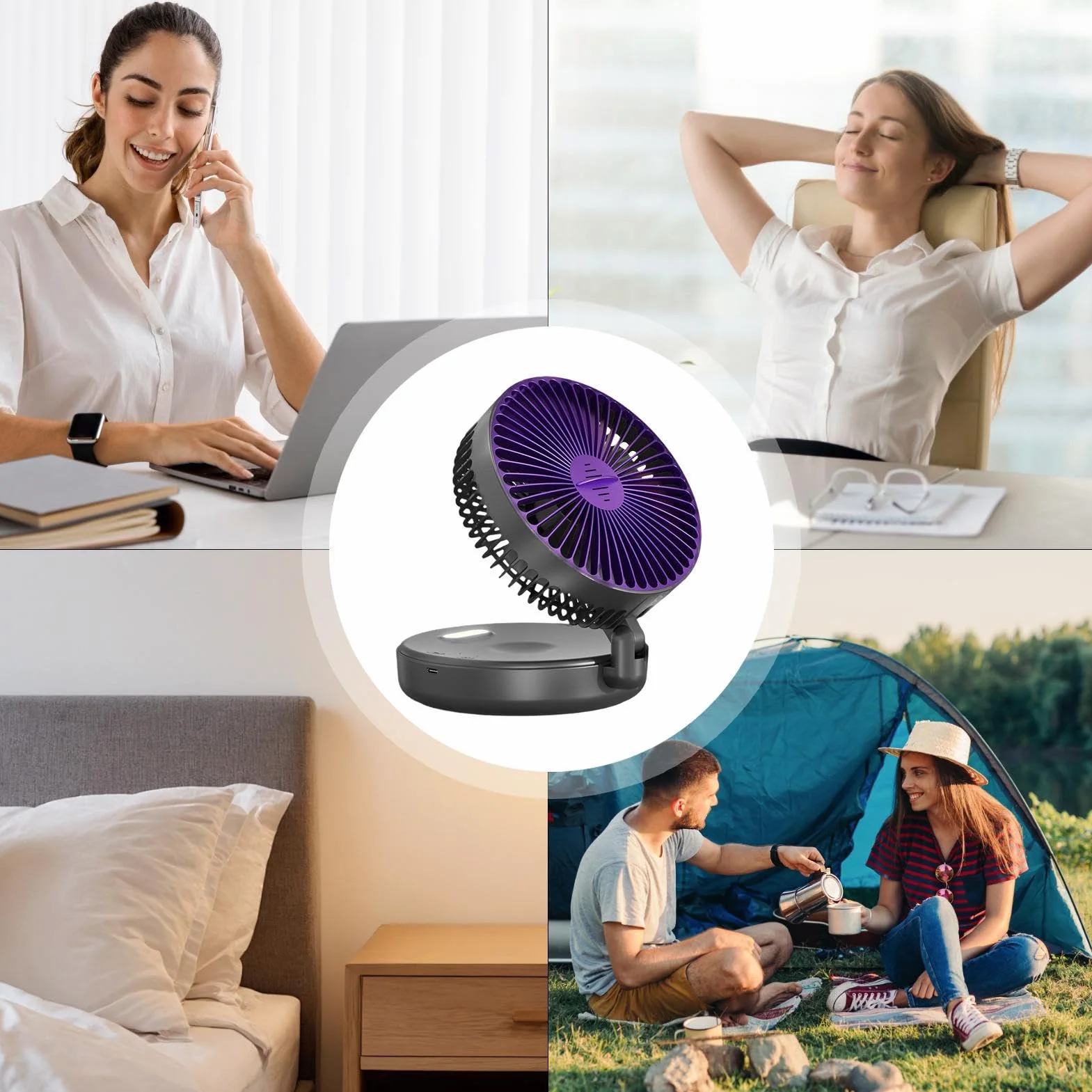 Rechargeable Quiet Small Cooling Fan, Foldable 5-Speed, Portable Air Circulator for Bathroom Camping Outdoor