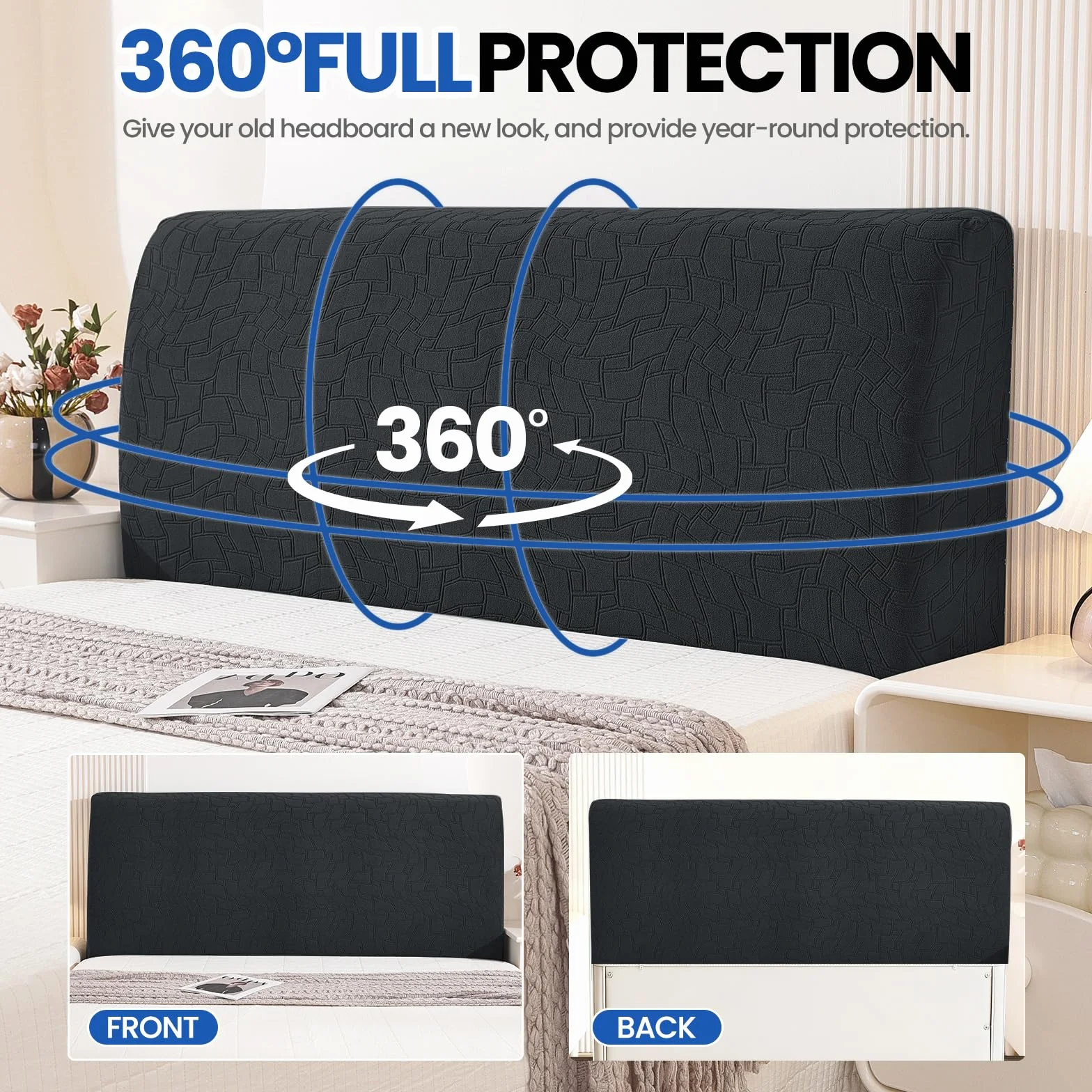 Ystyle Pokrowiec Na Zagłówek Łóżka, Odporny Na Kurz Headboard Slipcover, Rozciągliwy Pyłoszczelny Pokrowiec Ochronny Do Sypialni, Ochrona Pleców Do Deski Rozdzielczej (150CM, Ciemnoszary)