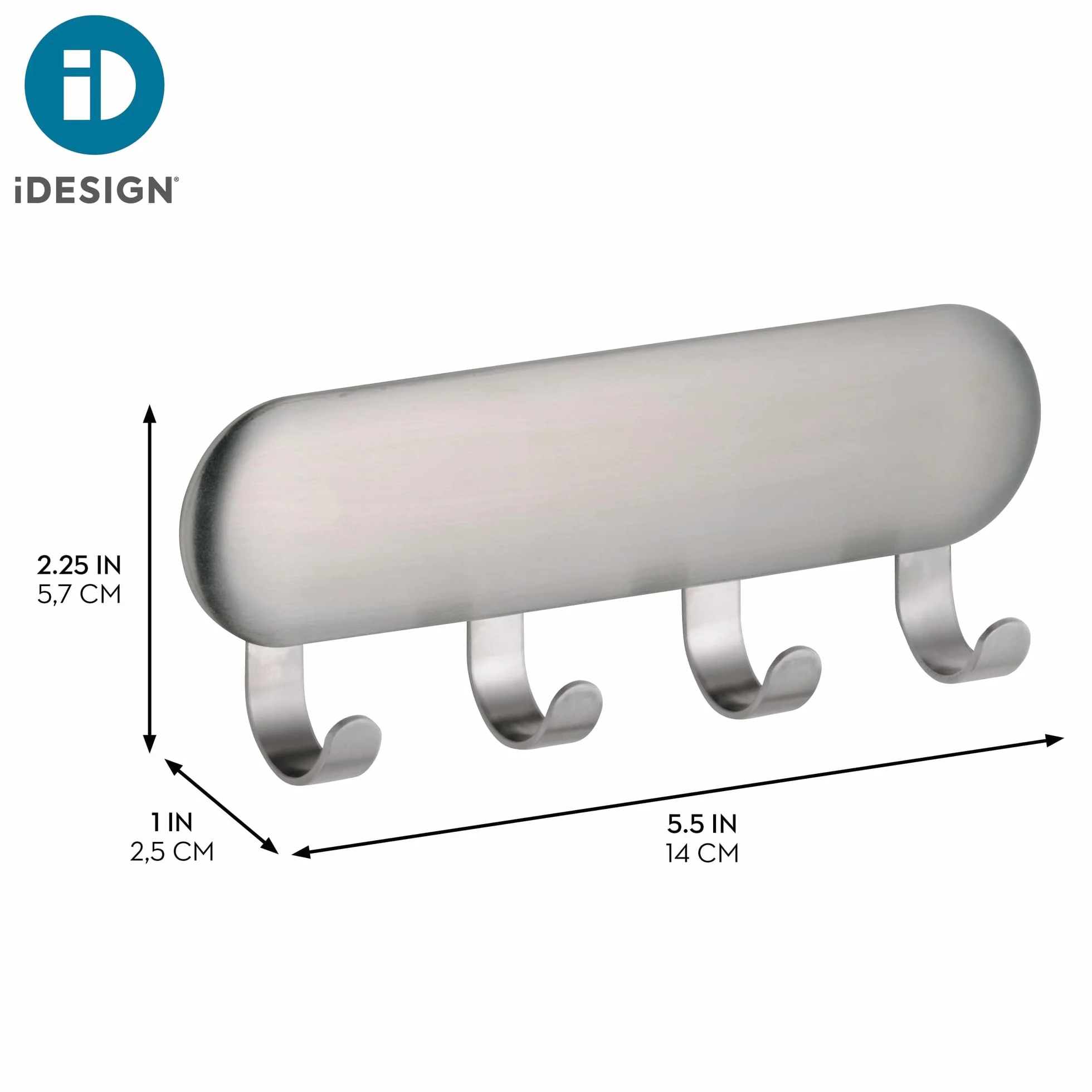 iDesign Wieszak Na Klucze z Czterema Haczykami Samoprzylepny, Srebrny