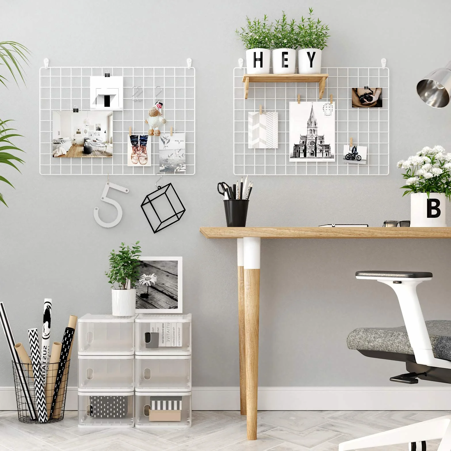 SONGMICS LPP2W Fotościanka z Siatki Drucianej, Zestaw 2 Szt., Dekoracja Ścienna, Wielofunkcyjny Panel Siatkowy, Siatka Ścienna, Zrób to Sam, z Haczykami w Kształcie S, Biała