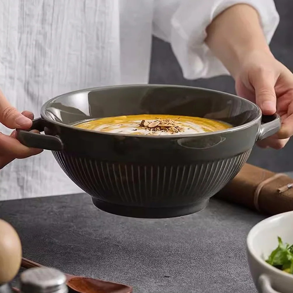 Miski ramen Miska na owoce Retro ceramiczna miska z podwójnymi uchami Miska domowa do szybkiej zupy z makaronem miska na owoce miska sałatkowa pojedyncza duża miska do zupy miska sałatkowa talerze