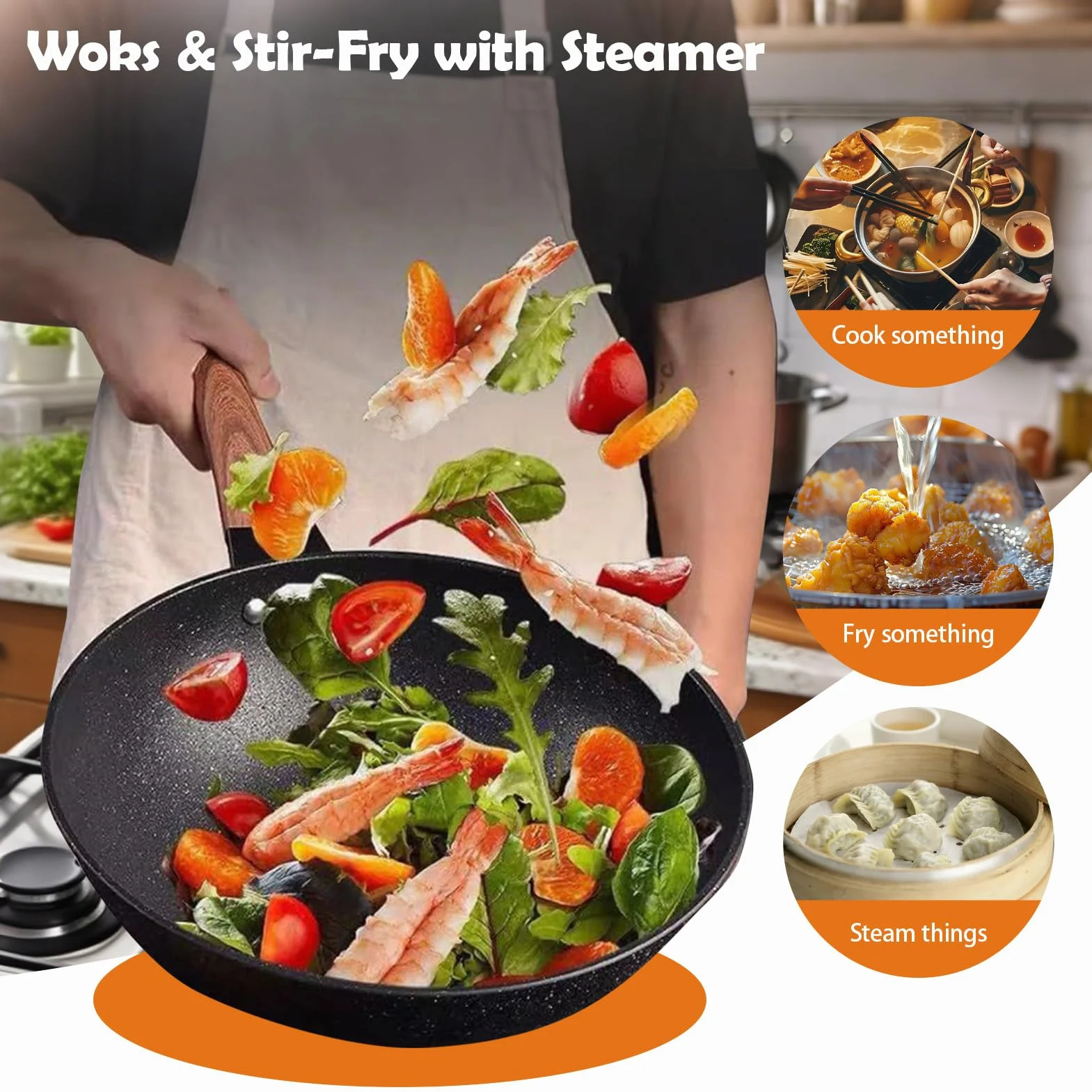 Patelnia Stir Fry Sauté Obsmażanie Pieczenie Ryba Naleśnik | i Kempingowe Z Parowarem Patelnie i Ryby Gotowanie Gadżety Kuchenne Kemping