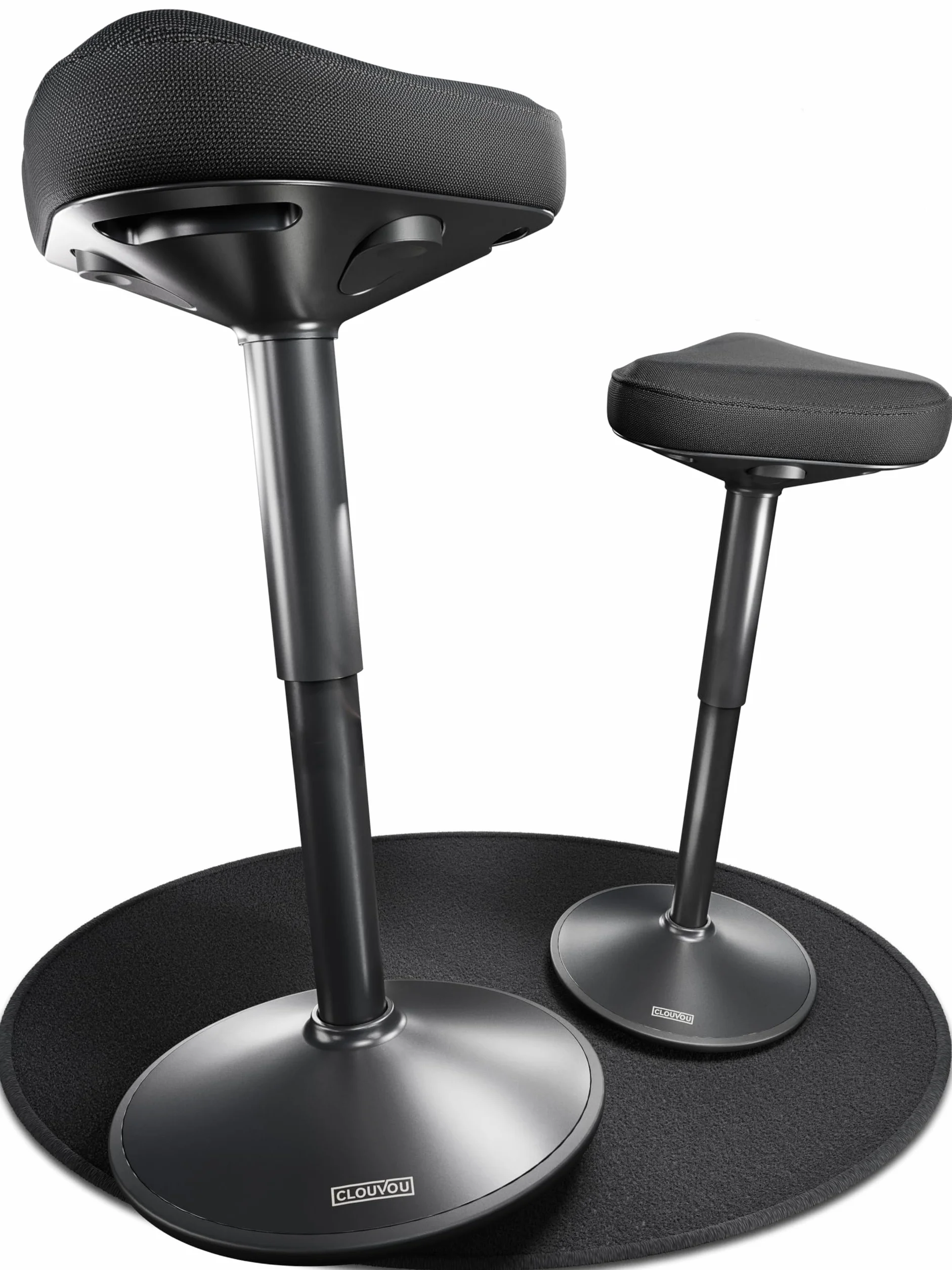CLOUVOU Nexus Taboret ergonomiczny [ORIGINAL] Taboret regulowany w zakresie od 47 cm do 64 cm - Stołek, który ma wygodne tapicerowane siedzisko - Obrotowy stołek do salonu