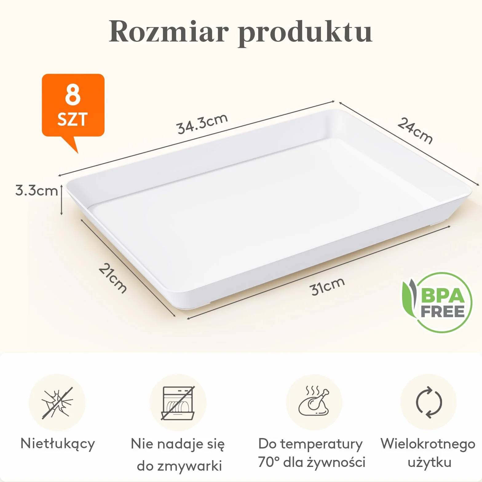 Lifewit Taca do Serwowania, Deski do Serwowania, Plastikowe Półmiski, Naczynia do Serwowania Wędlin na Przyjęcia, Biała taca Wielokrotnego Potraw, Ciastek, Zestaw 8 Sztuk, 34.3 × 24 cm