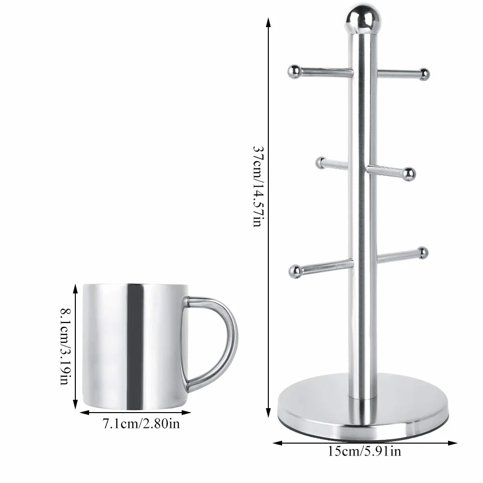 Kubek Do Kawy 215ml, Kubek Na Wodę, Szklanka, Kubek Do Kawy Ze Stali Nierdzewnej Zestaw Kubków Na Wodę Z Uchwytem Na Półkę Do Jadalni Bar Home