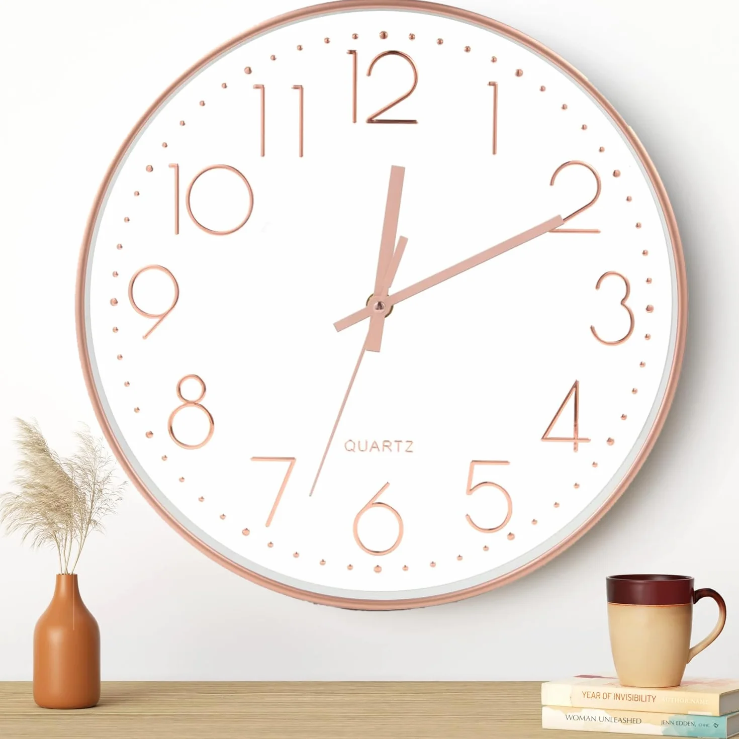 LEEPAT Zegar ścienny 30 cm, bez tykania, nowoczesny, kwarcowy, bezgłośny, zegar ścienny z cyframi arabskimi, zegar dla dzieci, do dekoracji salonu, kuchni, biura, restauracji (różowe złoto)