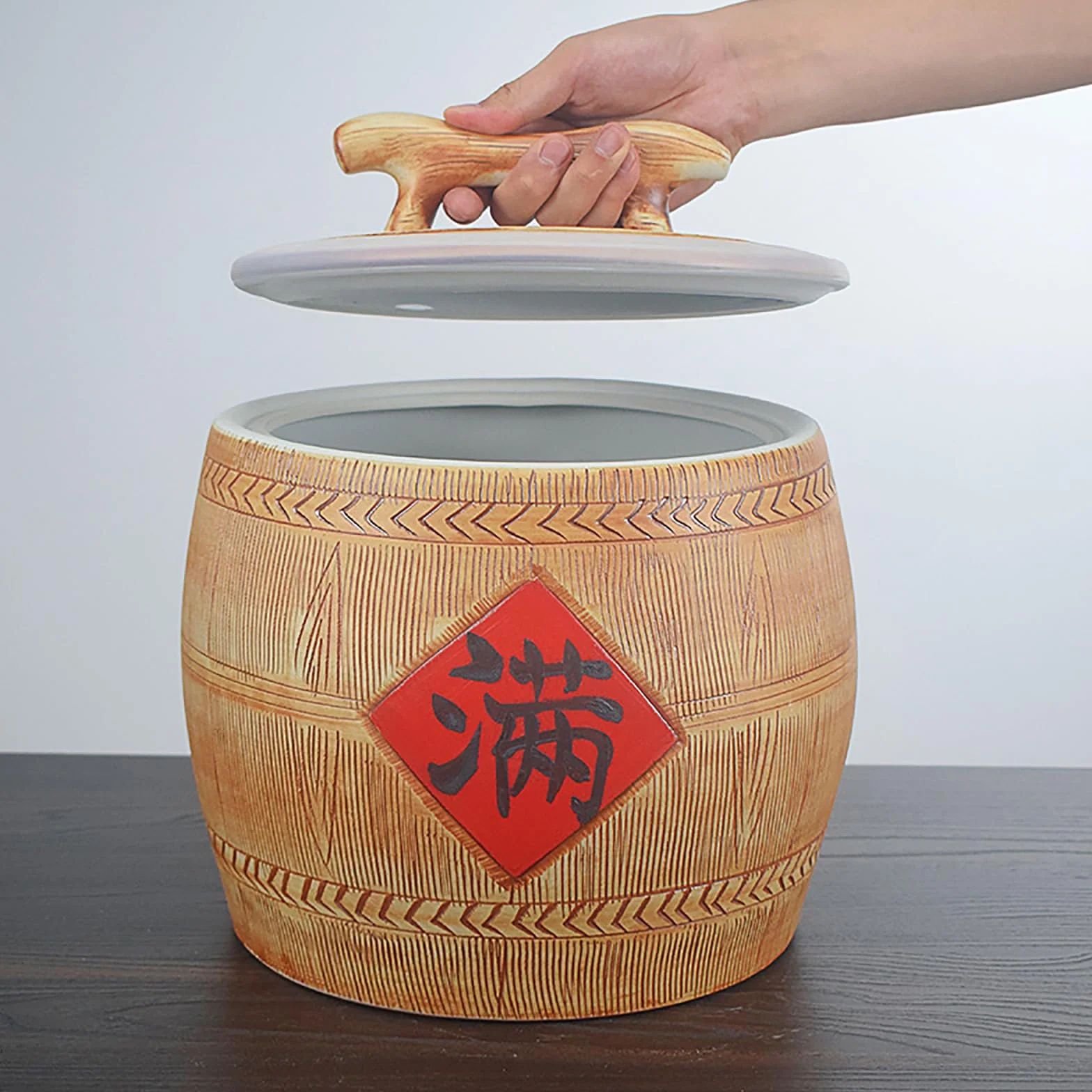 Ceramiczny pojemnik na ryż, chiński słoik ceramiczny dekoracyjny, ceramiczne wiadro na ryż, pojemniki na płatki śniadaniowe, hermetyczne przechowywanie w kuchni, do domowej kuchni, tradycyjny wystrój