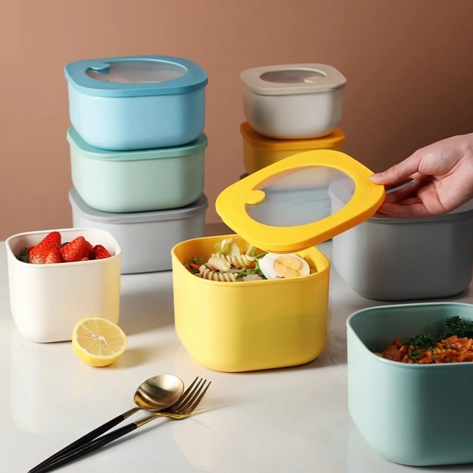 Pudełka Bento Praktyczne pudełko na drugie śniadanie Pudełko do przechowywania dla pracowników biurowych Studenci lunch świeżej żywności ，Pudełko na lunch(0.6L)