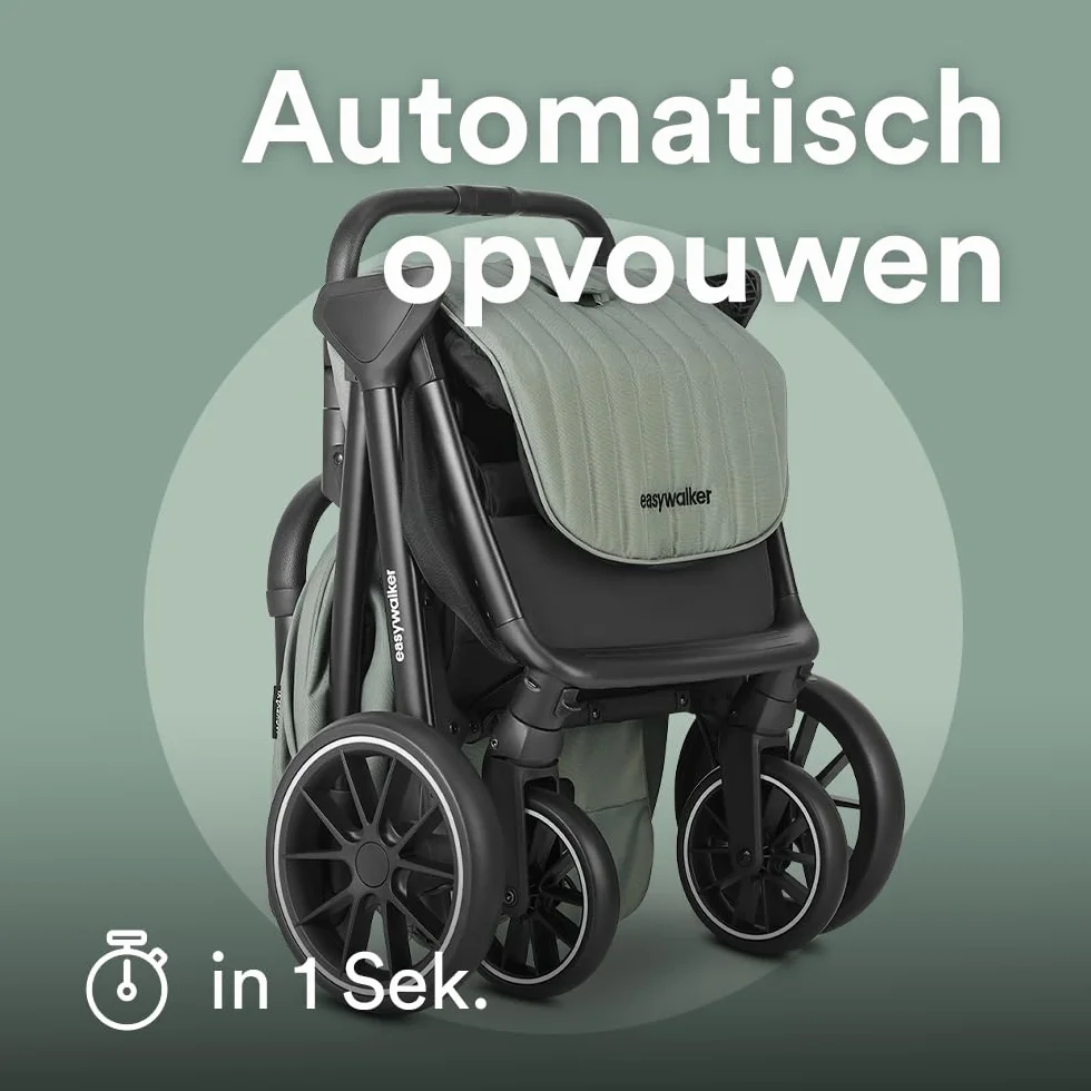 Easywalker Wózek dziecięcy Jackey² XL 0-22 kg, automatyczne składanie, przestronny wózek z kółkami XL, osłona przeciwsłoneczna i kosz na zakupy, kompatybilny z fotelikami samochodowymi, agawa zielona
