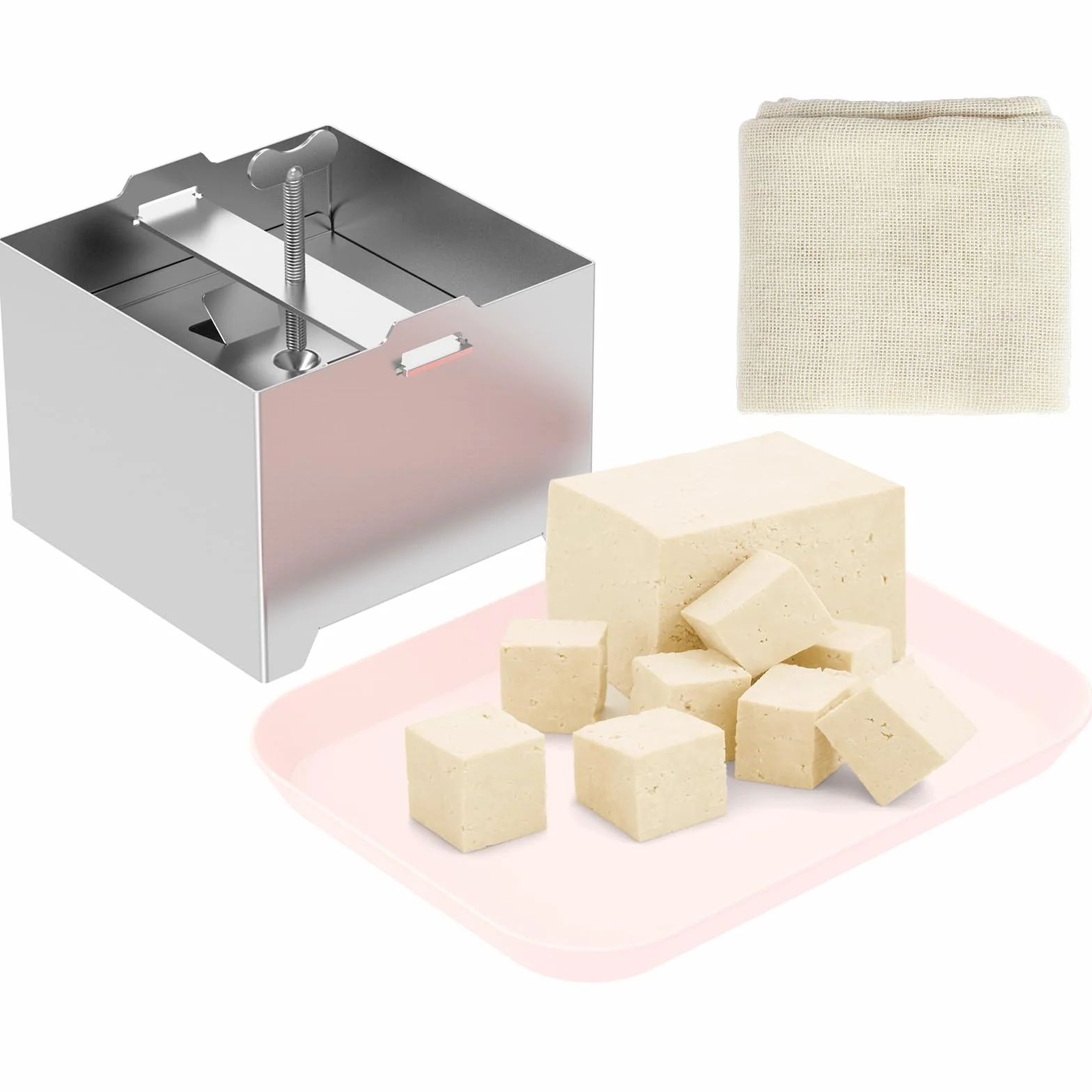 Prasa do tofu ze stali nierdzewnej, 500 g/1000 g, regulacja ciśnienia, z 1 miską, 1 ściereczka do sera do domowego tofu (500 g)