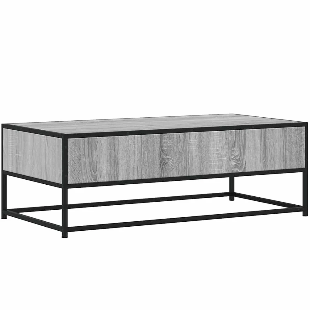 Hothingwell Stolik kawowy Sonoma szary 100x50x35 cm drewno inżynieryjne metal | Stabilna metalowa rama, odporna na korozję, wytrzymała góra, duży schowek na czasopisma i piloty zdalnego sterowania