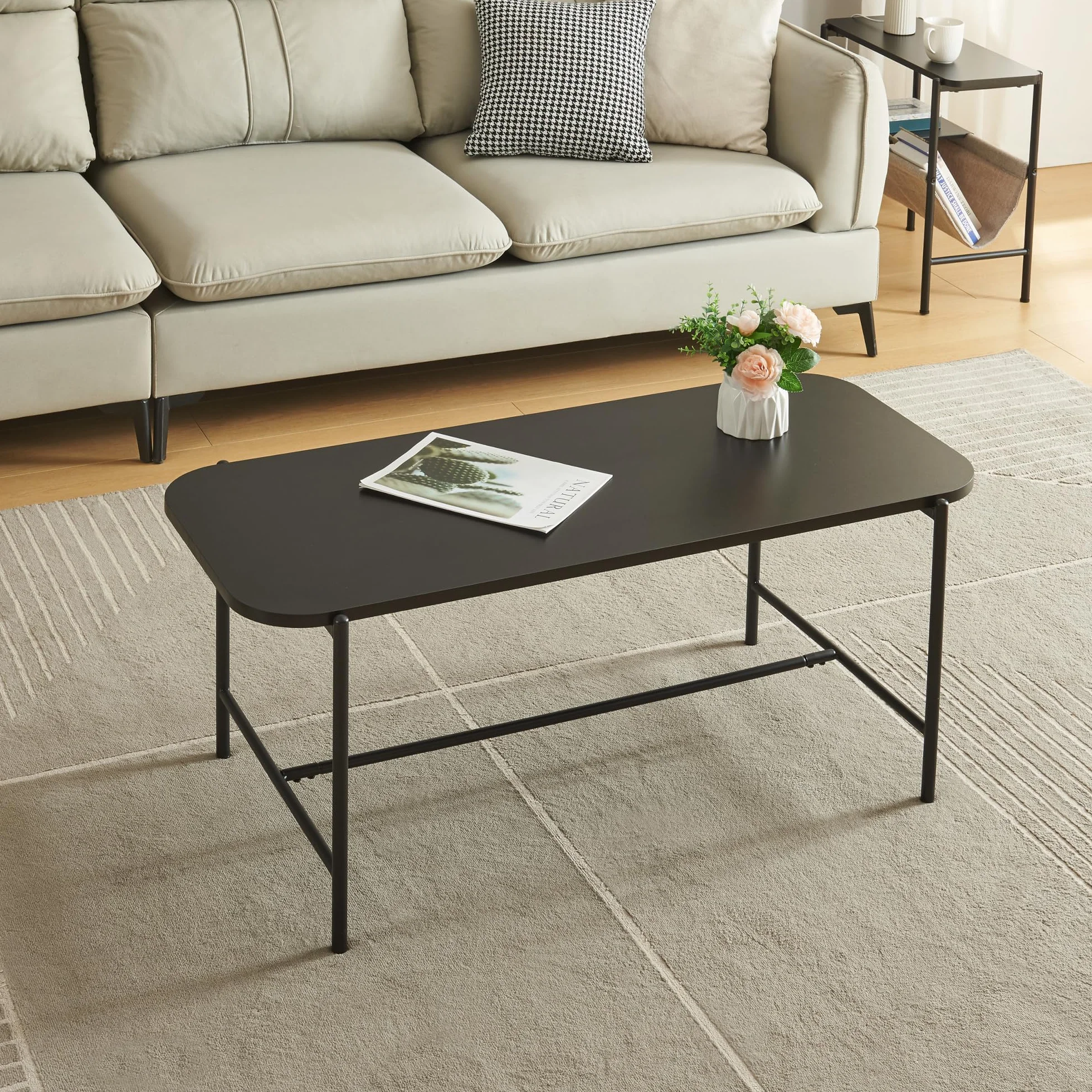 [en.casa] Stolik pomocniczy do salonu Stolik kawowy Stolik kawowy z prostokątnym blatem 110 x 50 x 45 cm do salonu - czarny