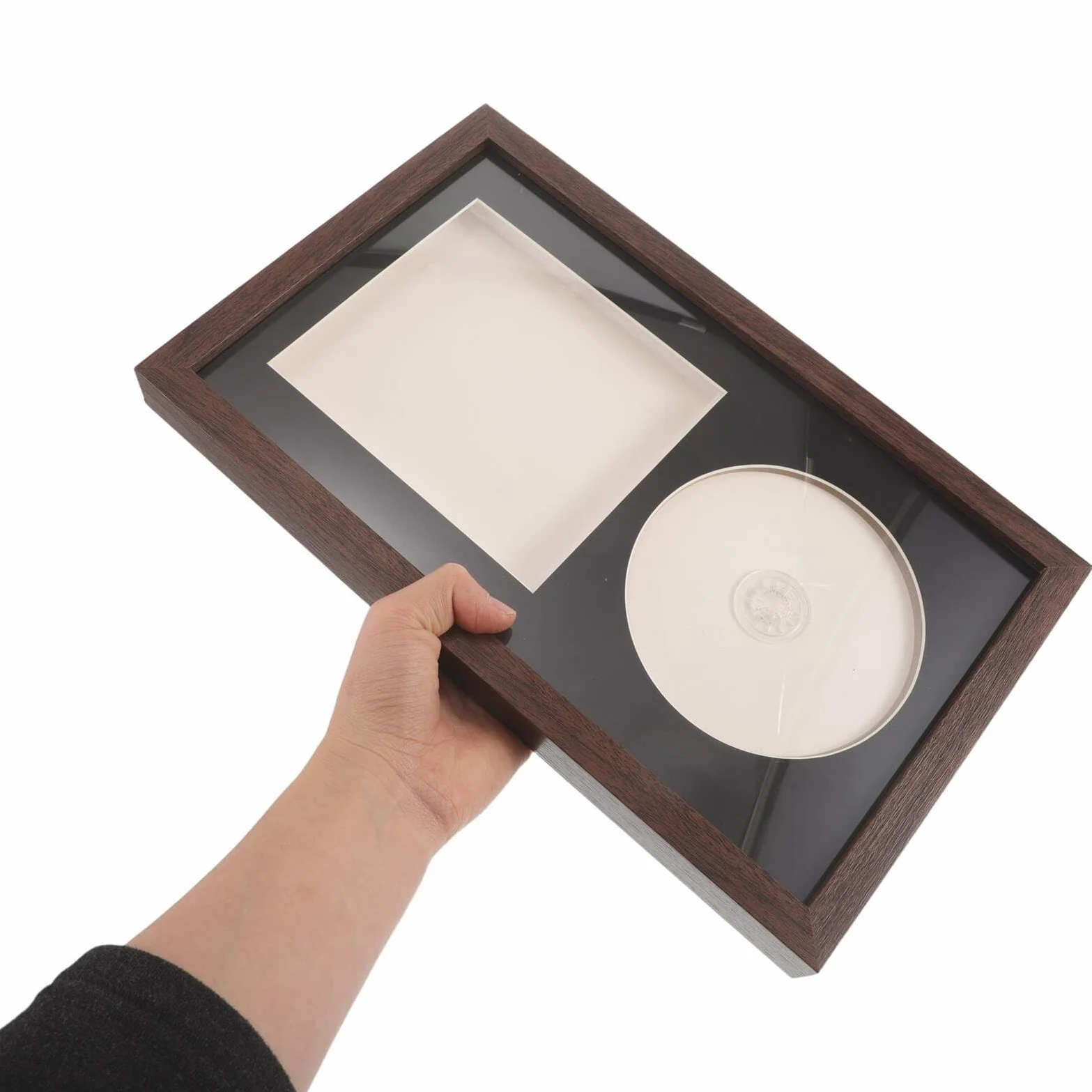 Drewniany stojak na płyty winylowe, 14,2 x 12,4 cm, montowany na ścianie lub na stole, retro witryna CD dla kolekcjonerów, idealna do dekoracji domu i miłośników muzyki.