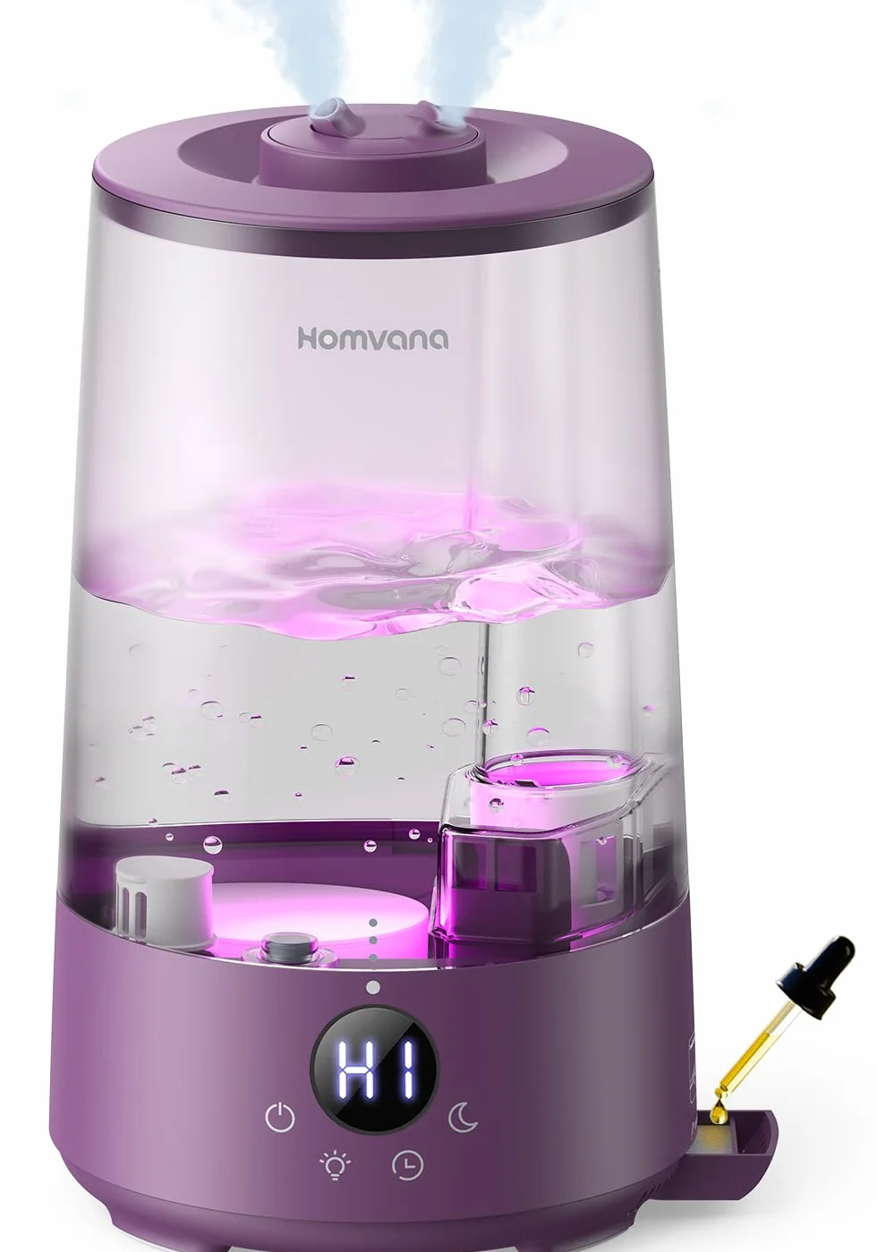 Homvana Nawilżacz powietrza do sypialni, 3,6 l, 360° Cool Mist 34 h, trwały, cichy 16 dB (SilentSpary Tech), mały, do pokoju dziecięcego, bez BPA, dyfuzor zapachów do roślin, 7 kolorów (fioletowy)