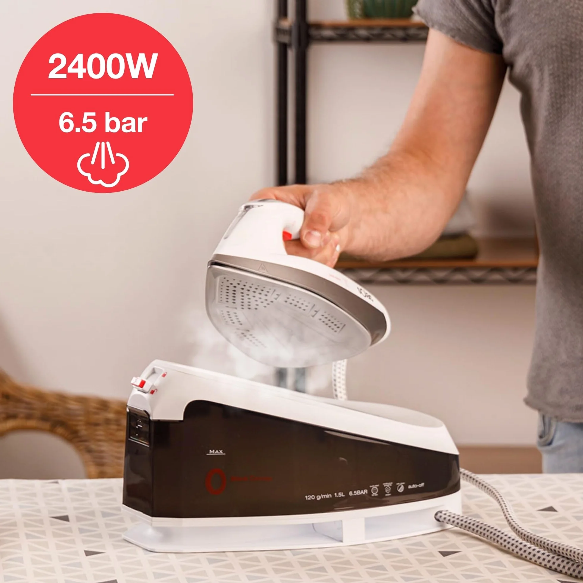 Solac CPB6200 Blank Canvas - Centrum prasowania, 7 bar pod ciśnieniem, 2400W, Quick-Start przy 30", uderzenie pary 400g/min, maks. stała para 130g/min. 1.5L, ceramika