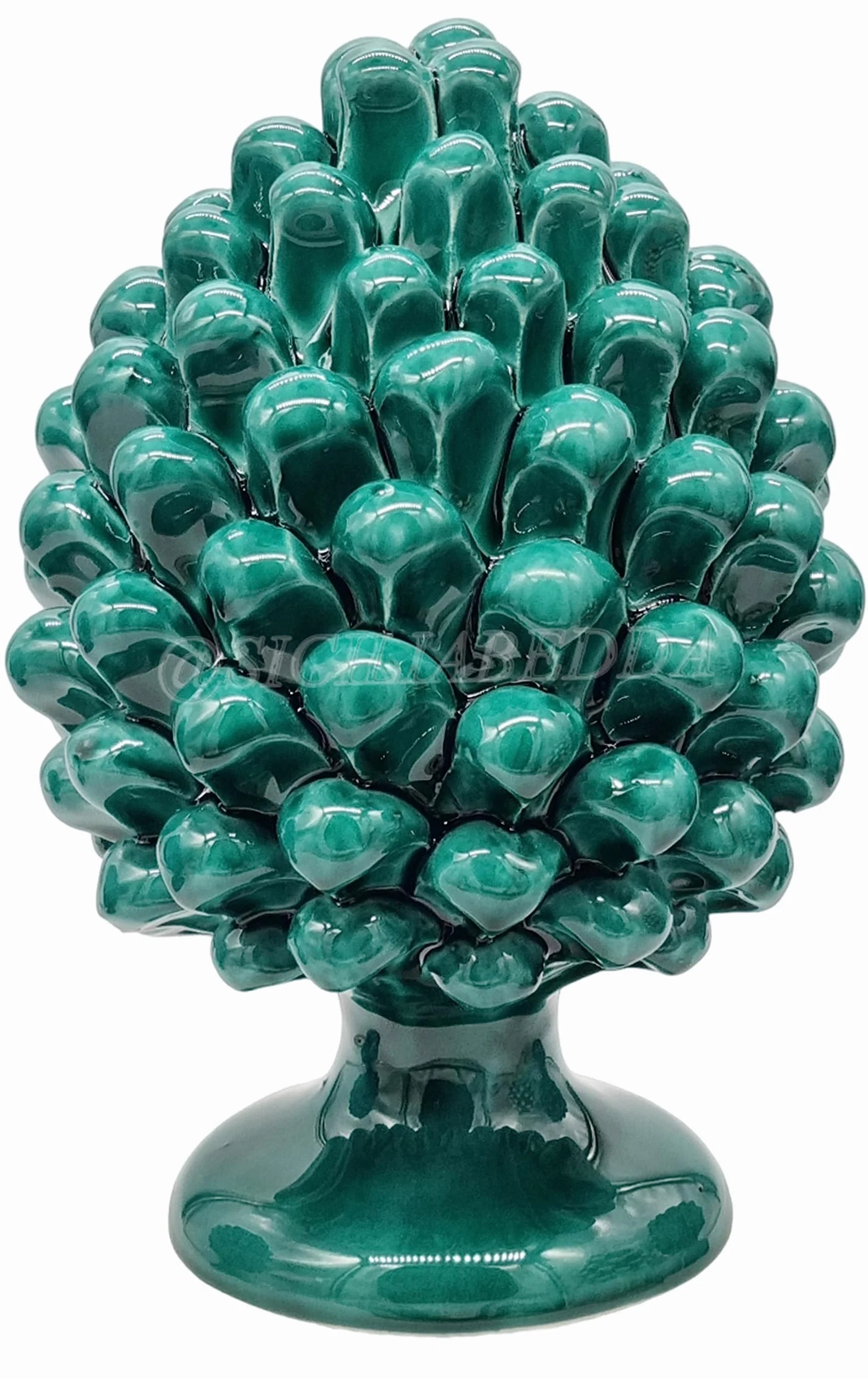 sicilia bedda - Szyszka sycylijska - Solidny model ceramiczny Caltagirone - podpisany produkt (Wysokość 22 x 13, ZIELONA WODA)