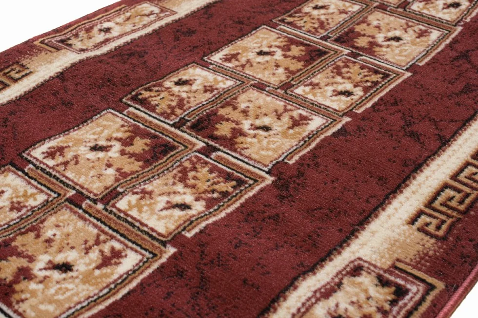 TAPISO Atlas bieżnik na korytarz, z krótkim włosiem, do kuchni, salonu, retro, kwiatowy, grecki, wzór czworokątny, brązowy, beżowy, Ökotex 90 x 260 cm