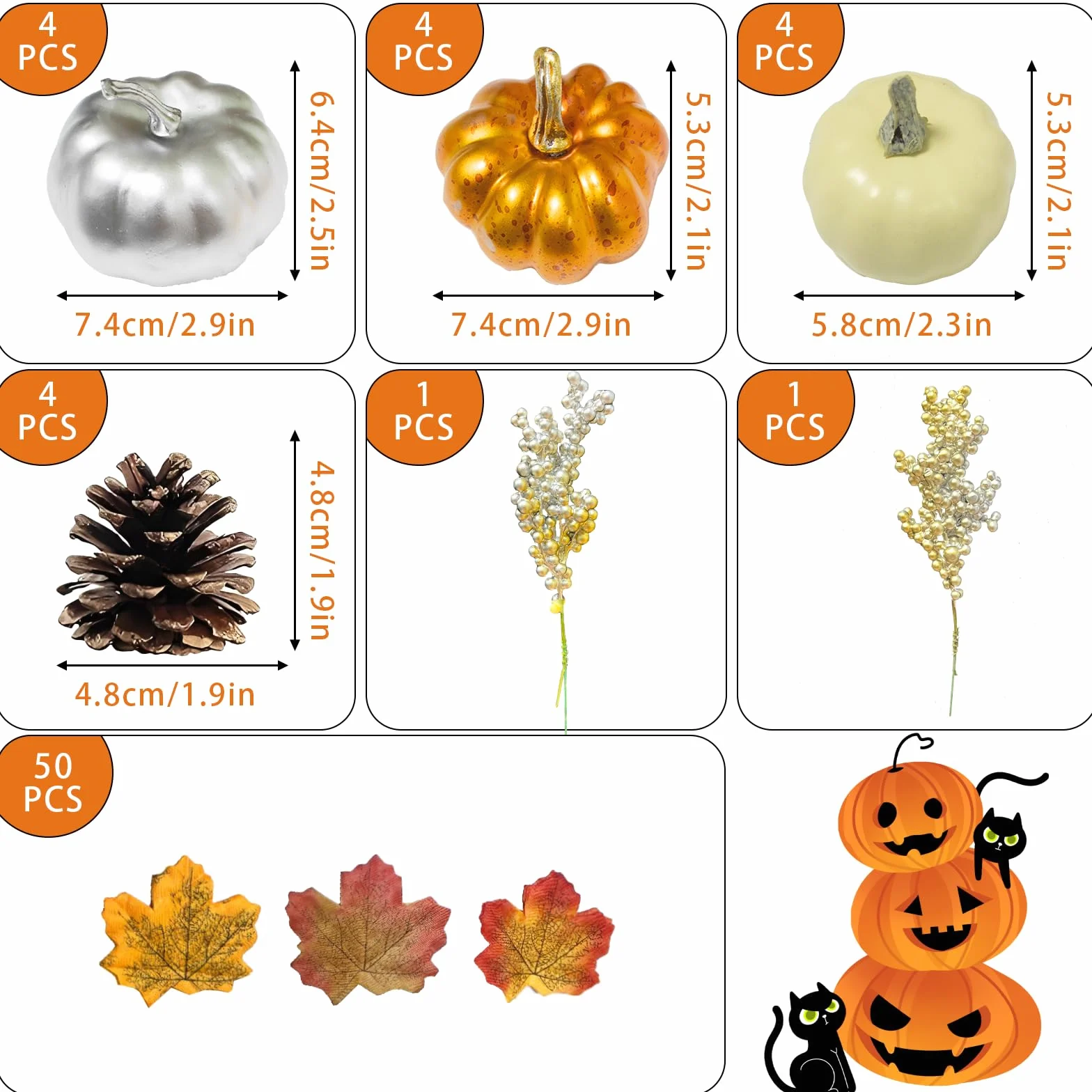 Dekoracja jesienna dynia, 68 sztuk, zestaw dekoracyjny na Święto Dziękczynienia, sztuczne dynie, dekoracja jesienna, dekoracja stołu, jesienna girlanda na Halloween, imprezę świąteczną