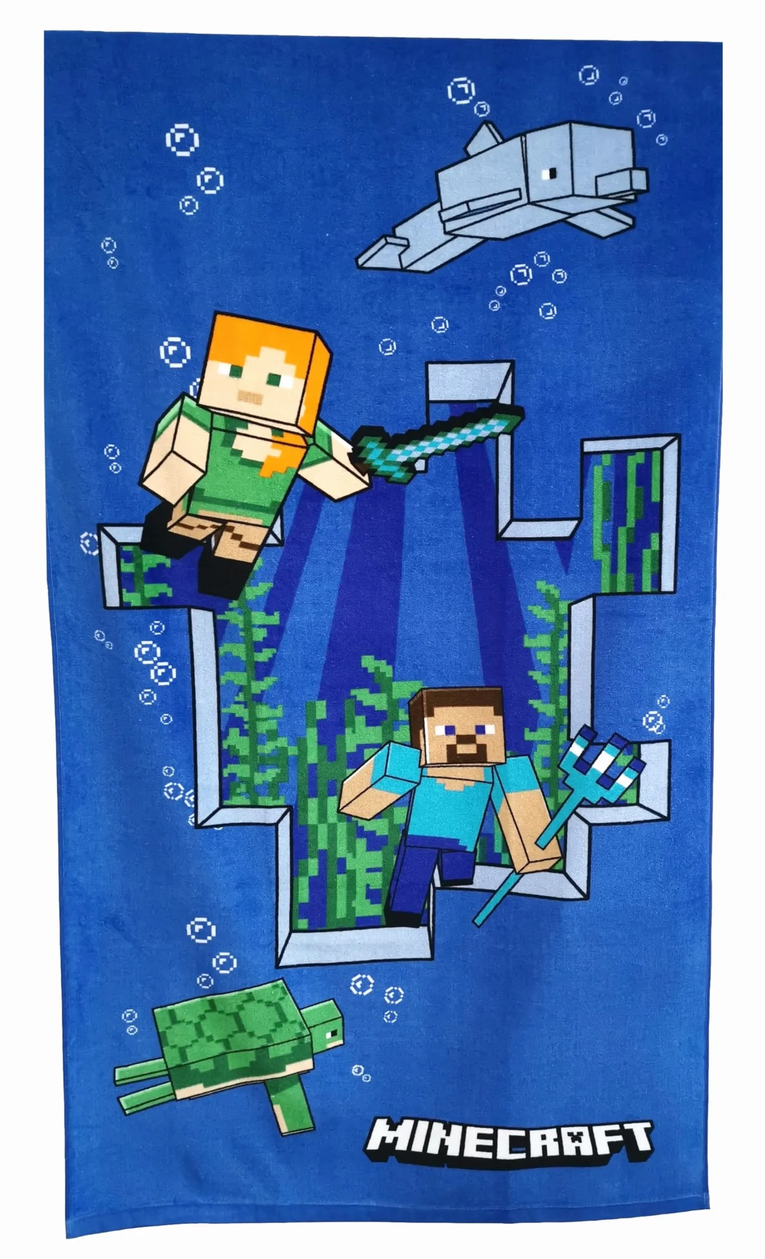 Theonoi Ręcznik kąpielowy dla dziewczynek i chłopców na plażę i prysznic - 100% bawełna, 70x140cm (Minecraft Steve Alex)