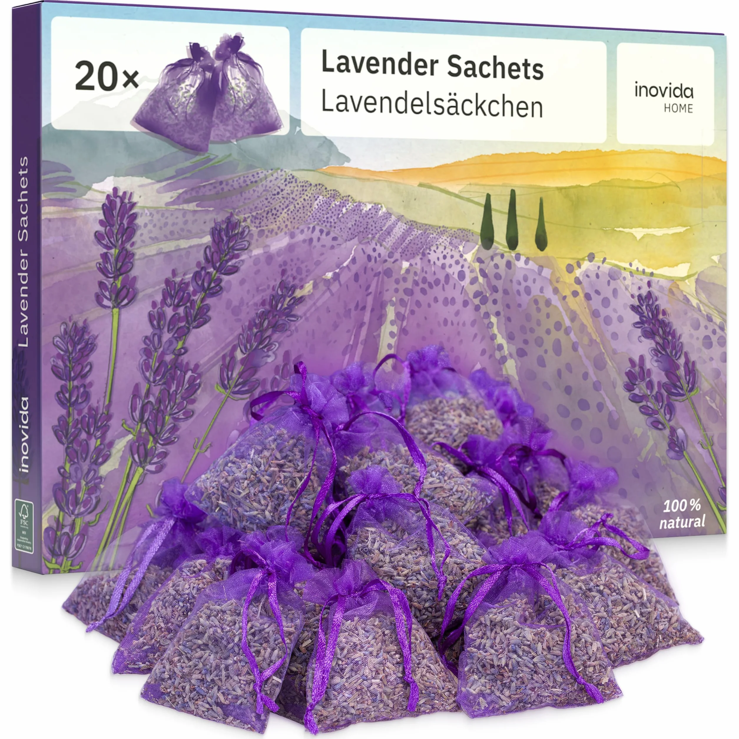 Lawendowe saszetki zapachowe szafa: 20 x 6 g saszetki zapachowe suszona lawenda - ochrona przed molami do szafy, zapach samochodu, zapach do pokoju - suszona lawenda - torba lawendowa Inovida