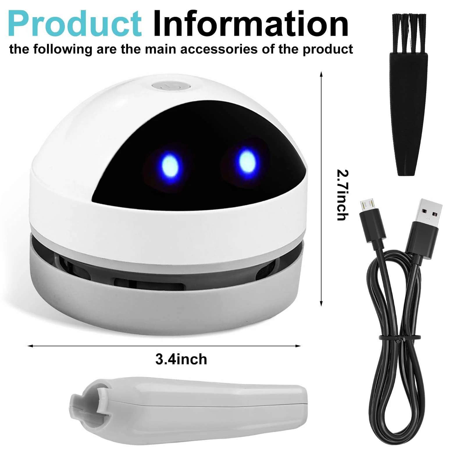 Sporgo Mini odkurzacz stołowy: przenośny, bezprzewodowy mini odkurzacz, ładowany przez USB, wysoka moc ssania, mini odkurzacz biurkowy, do czyszczenia okruchów, gospodarstwa domowego, biura (A)