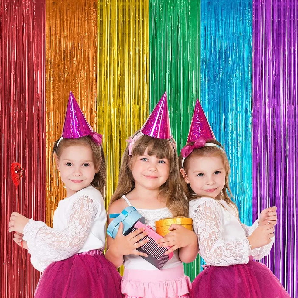 OFFCUP Tinsel Foliowa Zasłona z Frędzlami 1x2m, Błyszczące Serpentyny dla Urodzin, Ukończenia Szkoły, ślubu, Zaręczyn, Wieczoru Panieńskiego (kolor, 4 szt.)