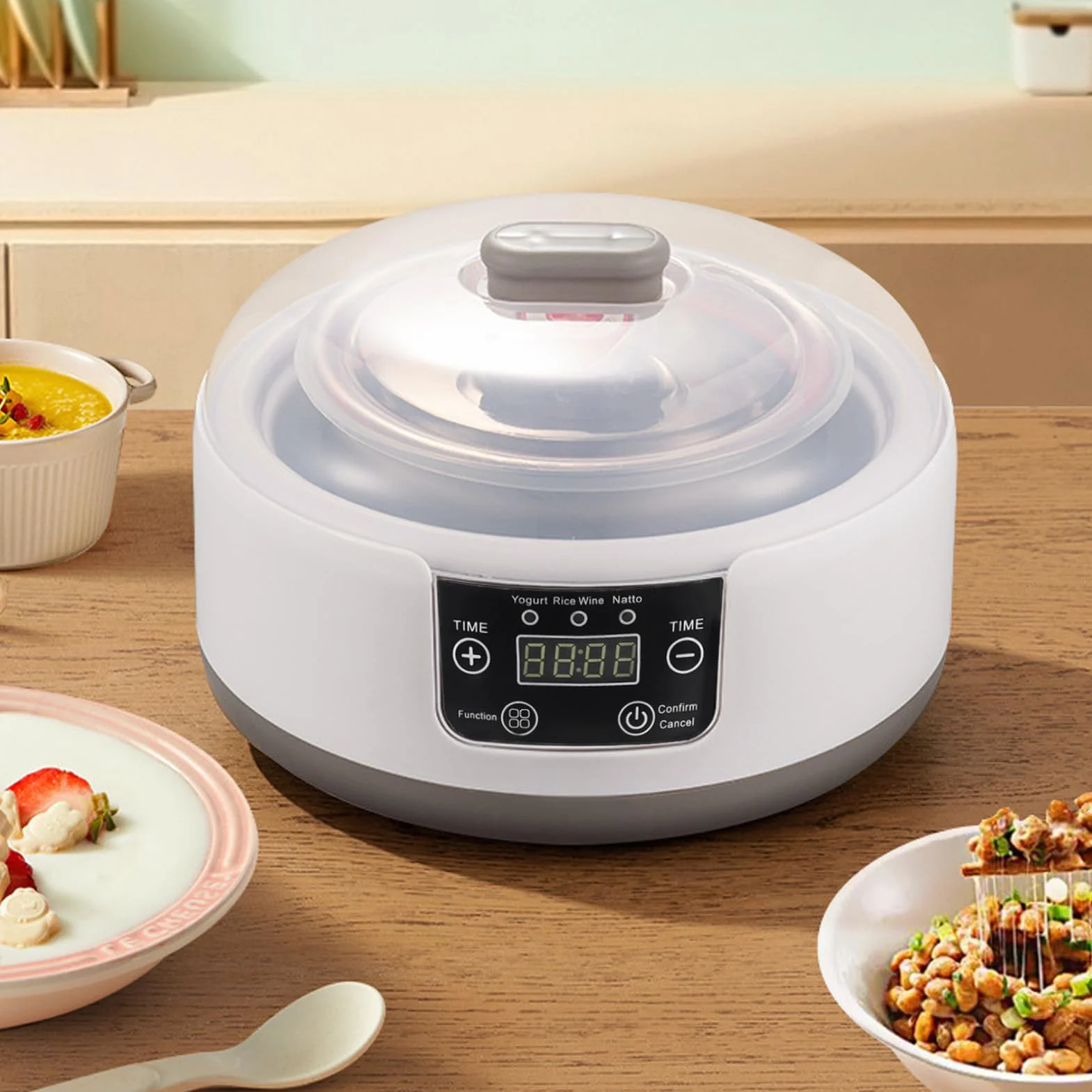 Elektryczna maszyna do robienia jogurtu, 1,2 l domowy jogurt Natto Maker, domowy inkubator do jogurtu ze szklanym słoikiem i wkładką ze stali nierdzewnej, do domowego (Wtyczka UE