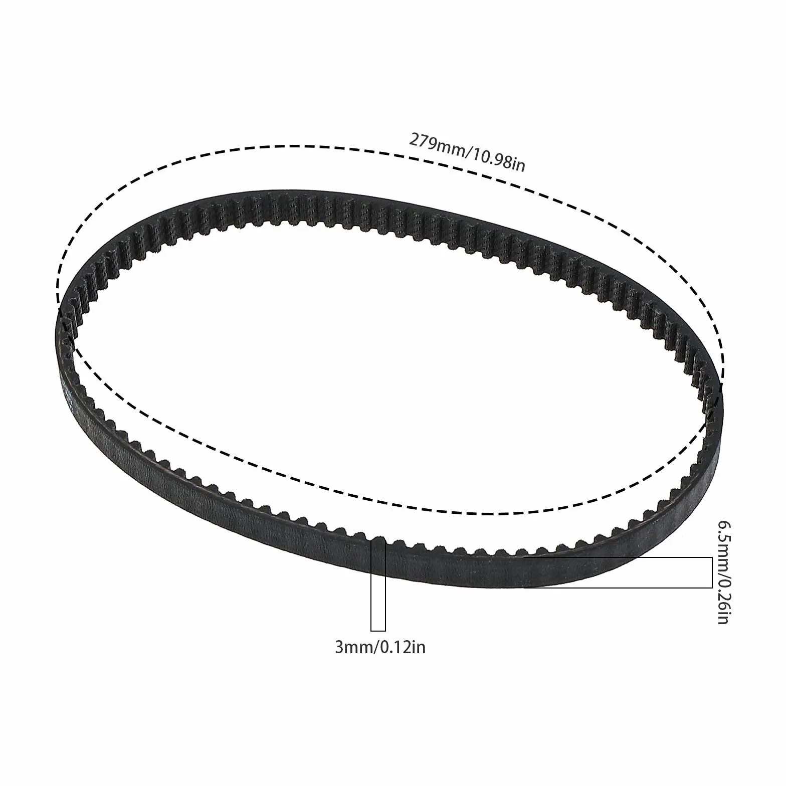 Create idea 2 x pasek napędowy, skok 3 mm, szerokość 6,5 mm, 93 zęby, 279 mm, gumowy, czarny, zamknięta pętla, kompatybilny z odkurzaczem VAX W85-PP-T / W85-PL-T / ECJ1PAV1