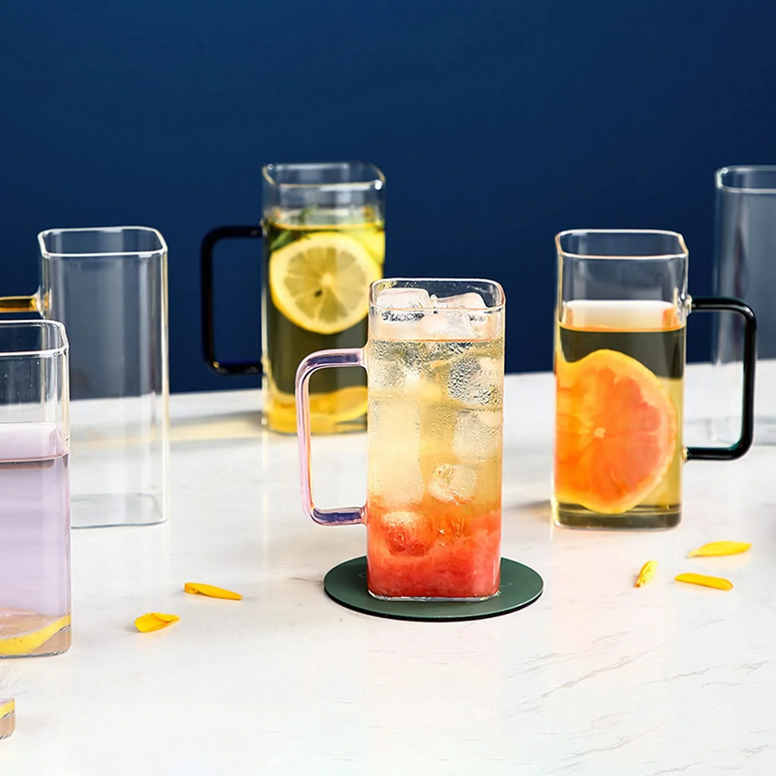 Szklane kubki do kawy 6-częściowy zestaw szklanek z uchwytem (opcjonalnie 295 ml i 350 ml) duża pojemność napój kawa whisky piwo zestaw szklanych kubków do kawy (rozmiar M)