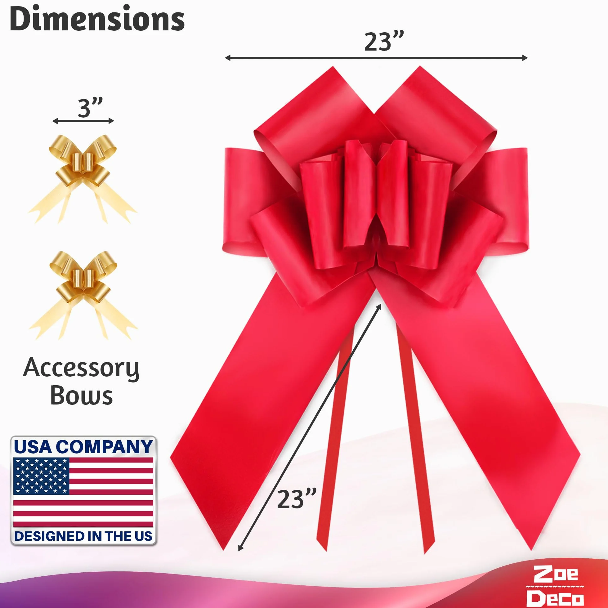 Zoe Deco Big Car Bow (Red, 58 cm / 23 Inch), Gift Bows, Birthday Bow, Huge Car Bow, Car Bows, Big Red Bow, Christmas Bows for Cars, Gift Wrapping