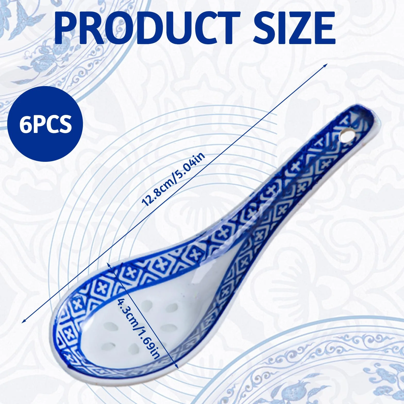 6 szt. Ceramiczne azjatyckie łyżki do zupy, porcelanowe chińskie japońskie łyżki, ceramiczne łyżki ryżowe lub zupa, pierogi, wonton, płatki śniadaniowe