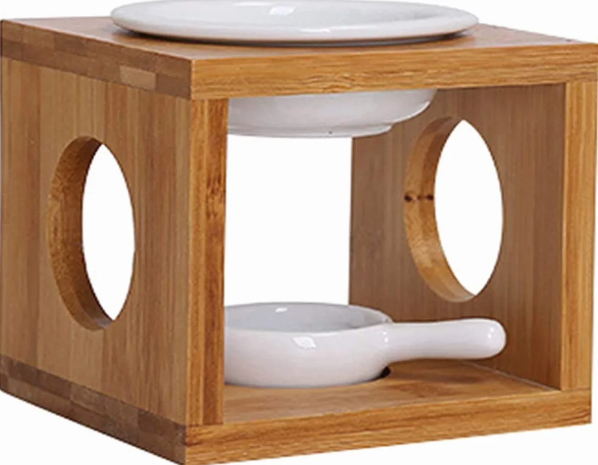 Ceramiczny palnik do wosku drewno bambusowy, palnik do olejków eterycznych z uchwytem na świeczki zapachowe, pachnący podgrzewacz wosku do aromaterapii do jogi, salonu, sypialni, biura