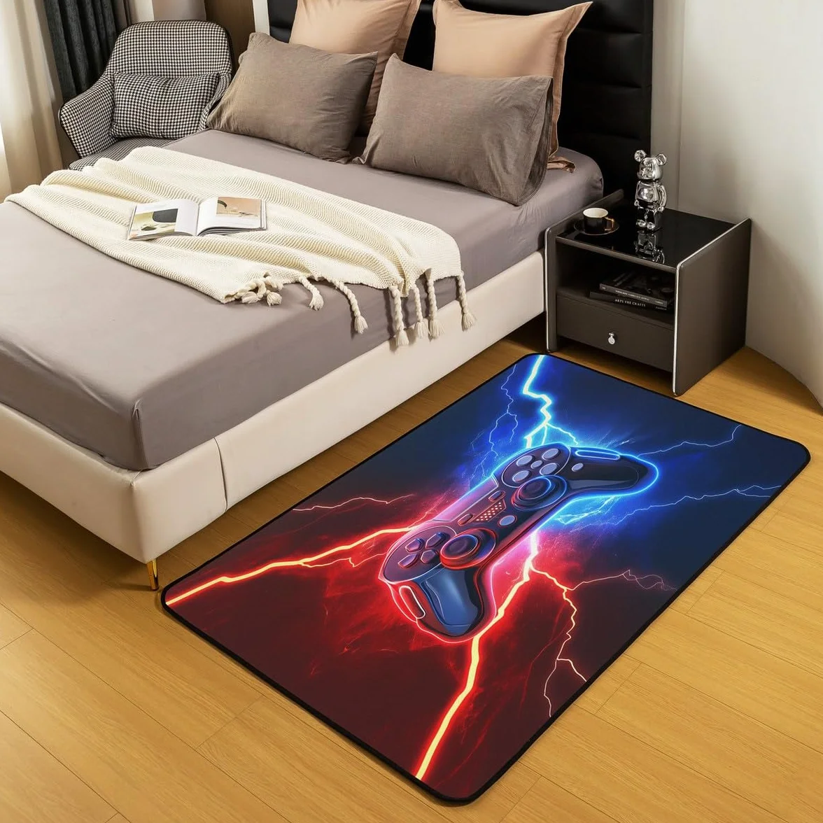 Loussiesd Dywan do salonu dla graczy, 100 x 150 cm, gamingowy dywan akcentujący dla chłopców, dziewcząt, nastolatków, nowoczesny kontroler konsoli do gier, wewnętrzna mata podłogowa, joystick,