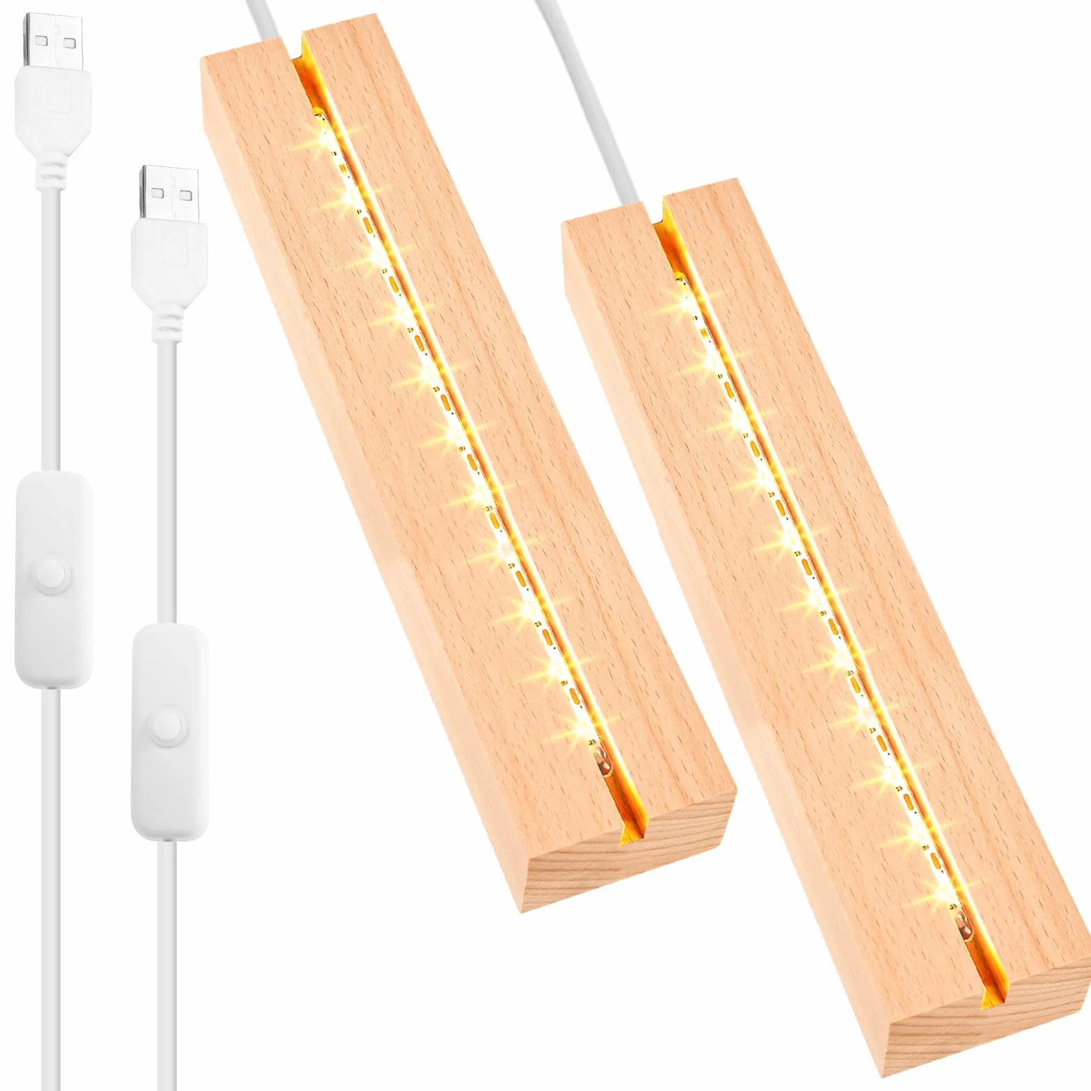 2 sztuki podstawowych diod LED, 30 cm, drewniana podstawa świetlna LED, do samodzielnego wykonania, prostokątne oświetlenie drewniane, podstawa drewniana, podświetlana podstawa LED, do samodzielnego
