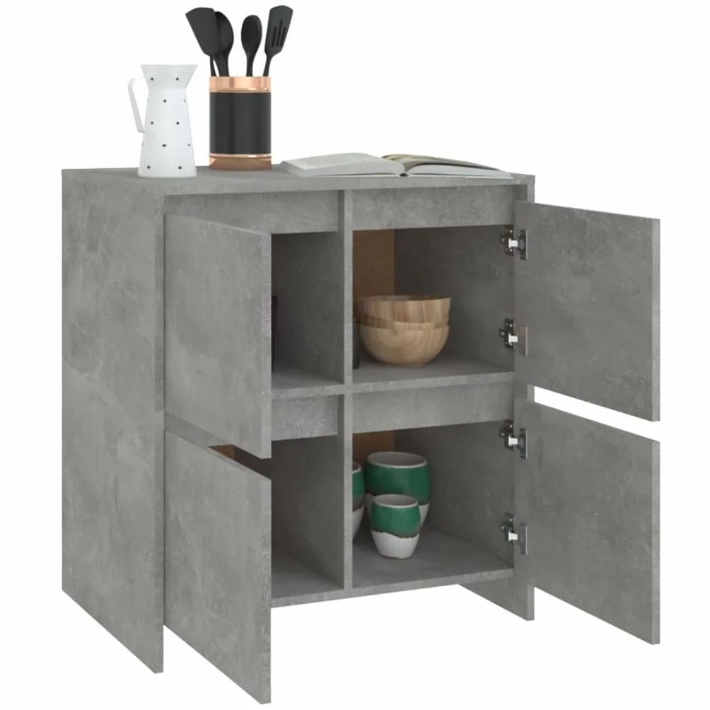Kredens zestaw 2 betonowych szarych, 70 x 41 x 75 cm, materiał drewnopochodny, z 4 drzwiami, przestronne miejsce do przechowywania, do salonu, kuchni, jadalni, uniwersalna szafka do