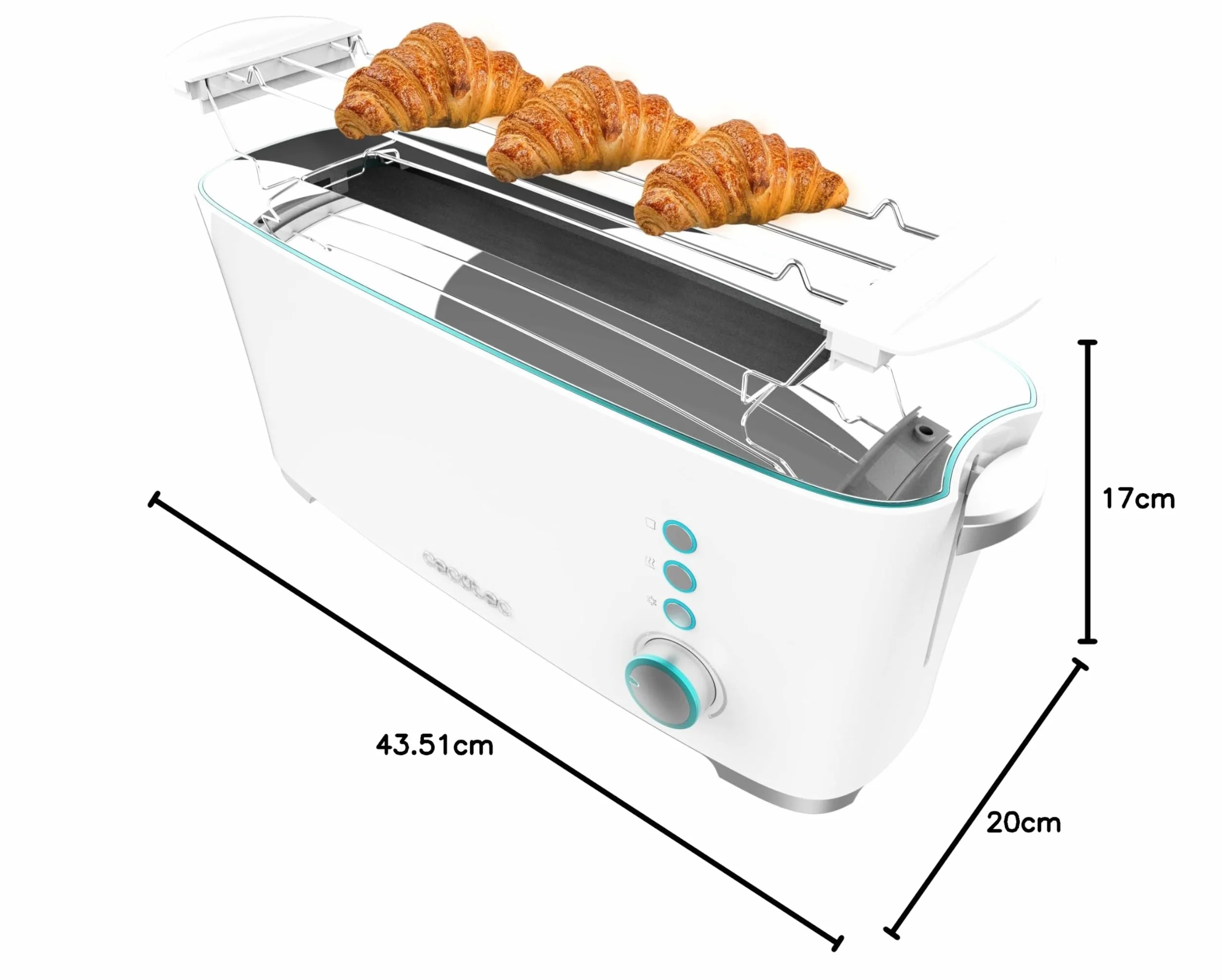 Cecotec Toster Toast&Taste Extra W,1000W mocy, Podwójne gniazdo XL dla grubych chlebów, System samocentrujący, 7 pozycji prażenia, Automatyczny wyrzut, Zbieranie okruchów