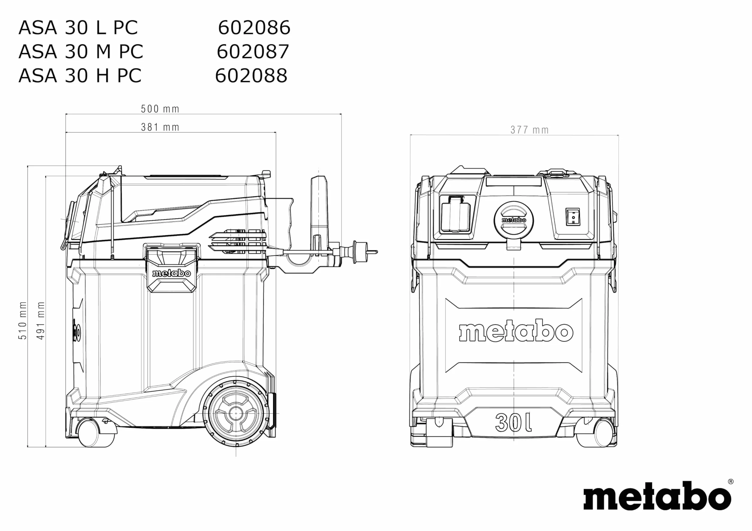 Metabo ASA 30 M PC Odkurzacz uniwersalny - Odkurzacz do pracy na mokro/sucho ze zintegrowanym czyszczeniem filtra - długość kabla 8 m