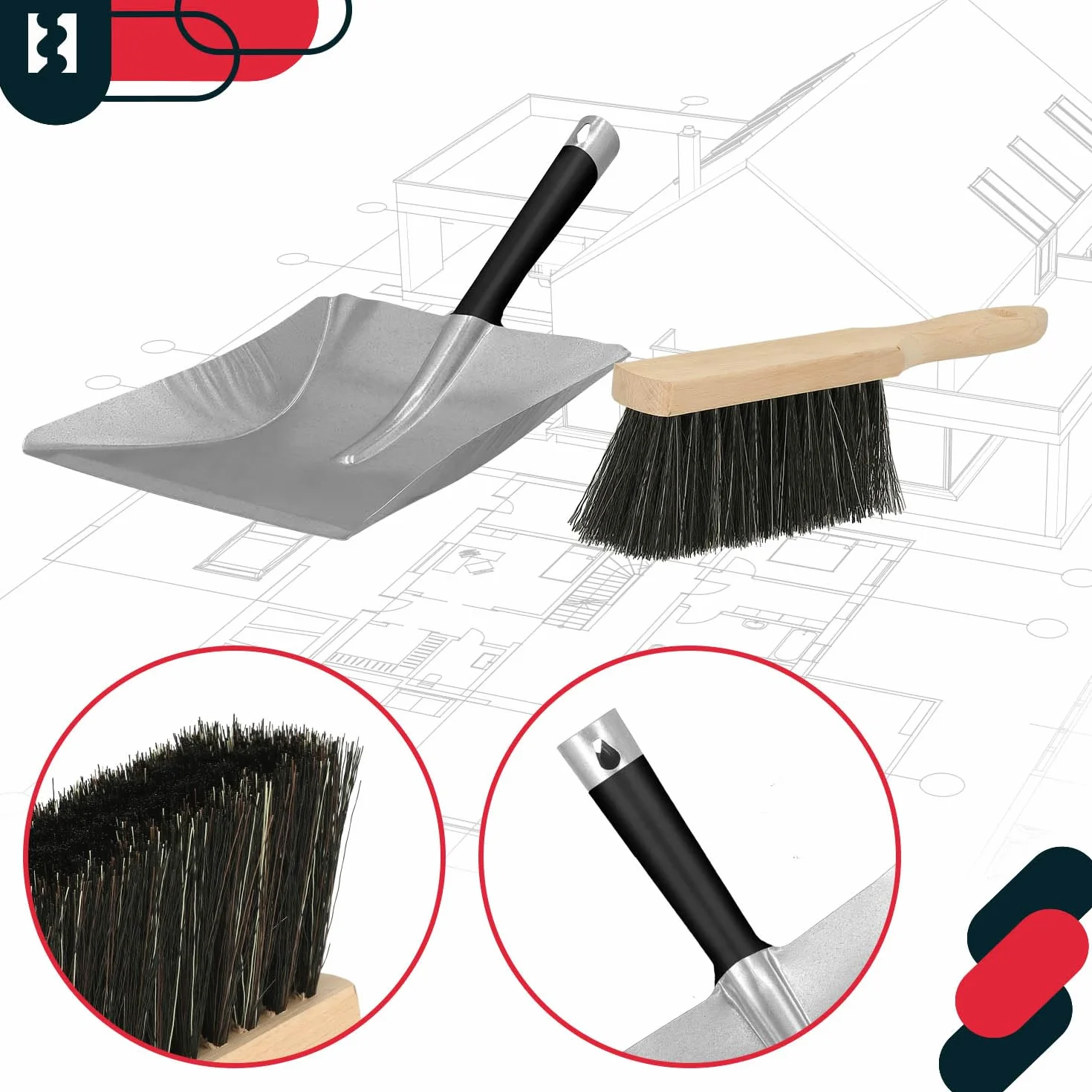 KOTARBAU® Łopatka Śmietniczka - Szufelka Stalowa - Szczotka Zmiotka - Miotła Drewniana