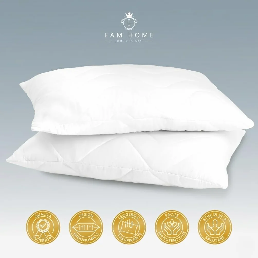 FAM' Home luksusowa poduszka dla alergików 50 x 70 cm, zestaw 2 szt. – poduszka pod głowę, wypełnienie objętościowe (720 g) – ergonomiczna biała poduszka do spania – łatwa pielęgnacja – poduszka 50 x