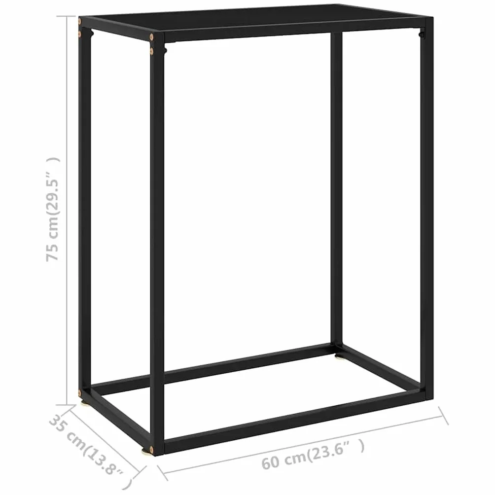 Stolik konsolowy czarny ze szkła hartowanego i stali malowanej proszkowo, 60 x 35 x 75 cm z półką, idealny jako stolik pomocniczy, stolik ozdobny, stolik pod telefon do salonu, przedpokoju