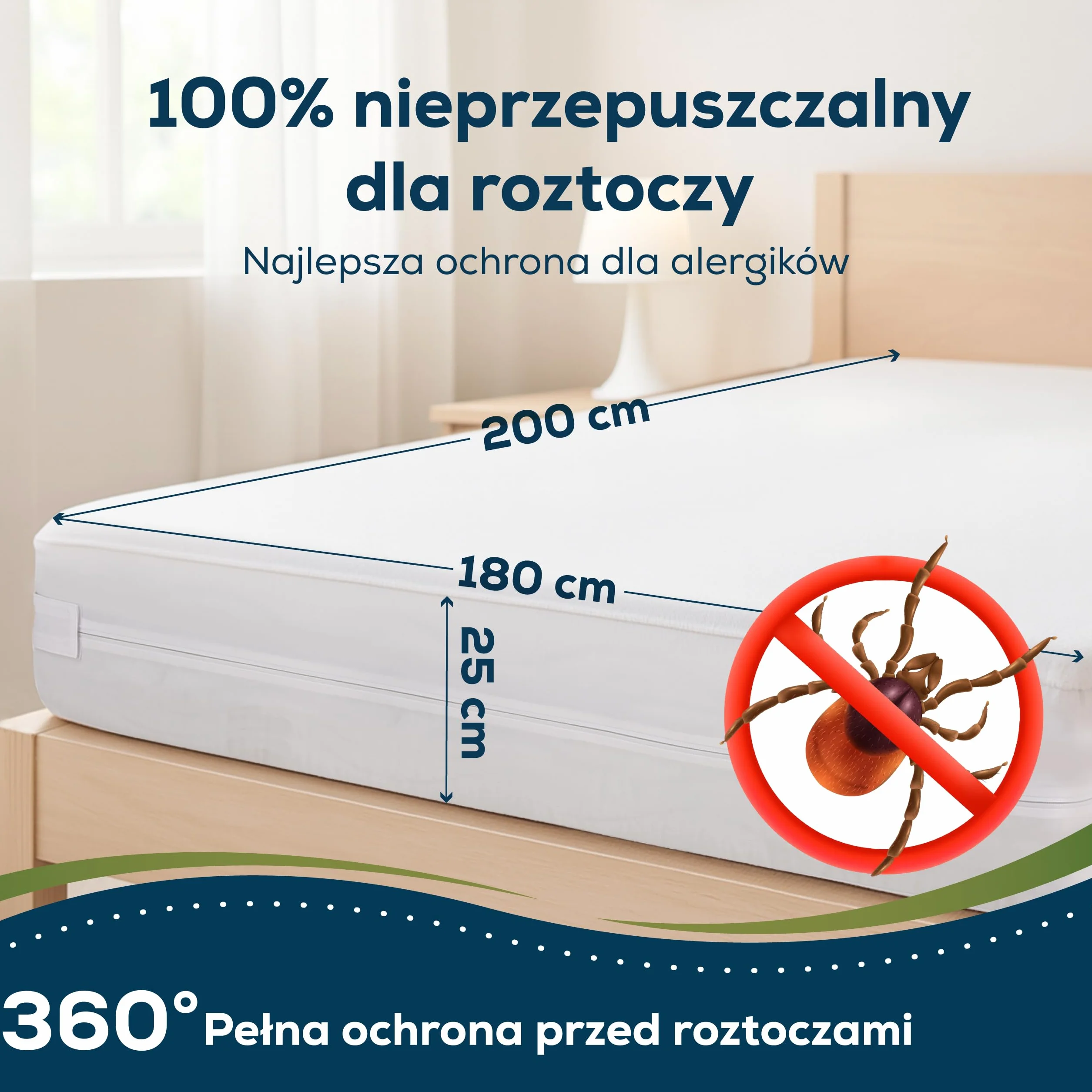 Sensalou Pokrowiec na Materac Wodoodporny i Antyalergiczny przeciw Roztoczom i Pluskwom, Ochraniacz Materaca dla Alergików, Miękka Frotte z Zamkiem (180 x 200 cm, 25 cm)