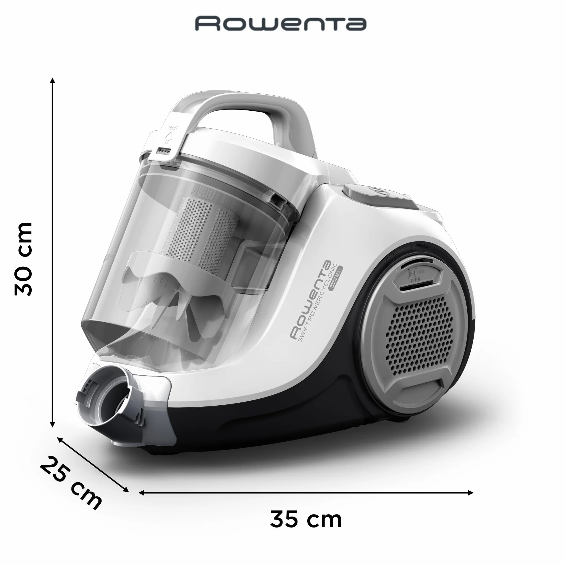 Rowenta Swift Power Cyclonic Classic 750 W, wydajny odkurzacz bezworkowy, technologia cyklonowa, wysokowydajna głowica, 3 stopnie filtracji, 7,5 m promień działania, pozycja parkowania, biały