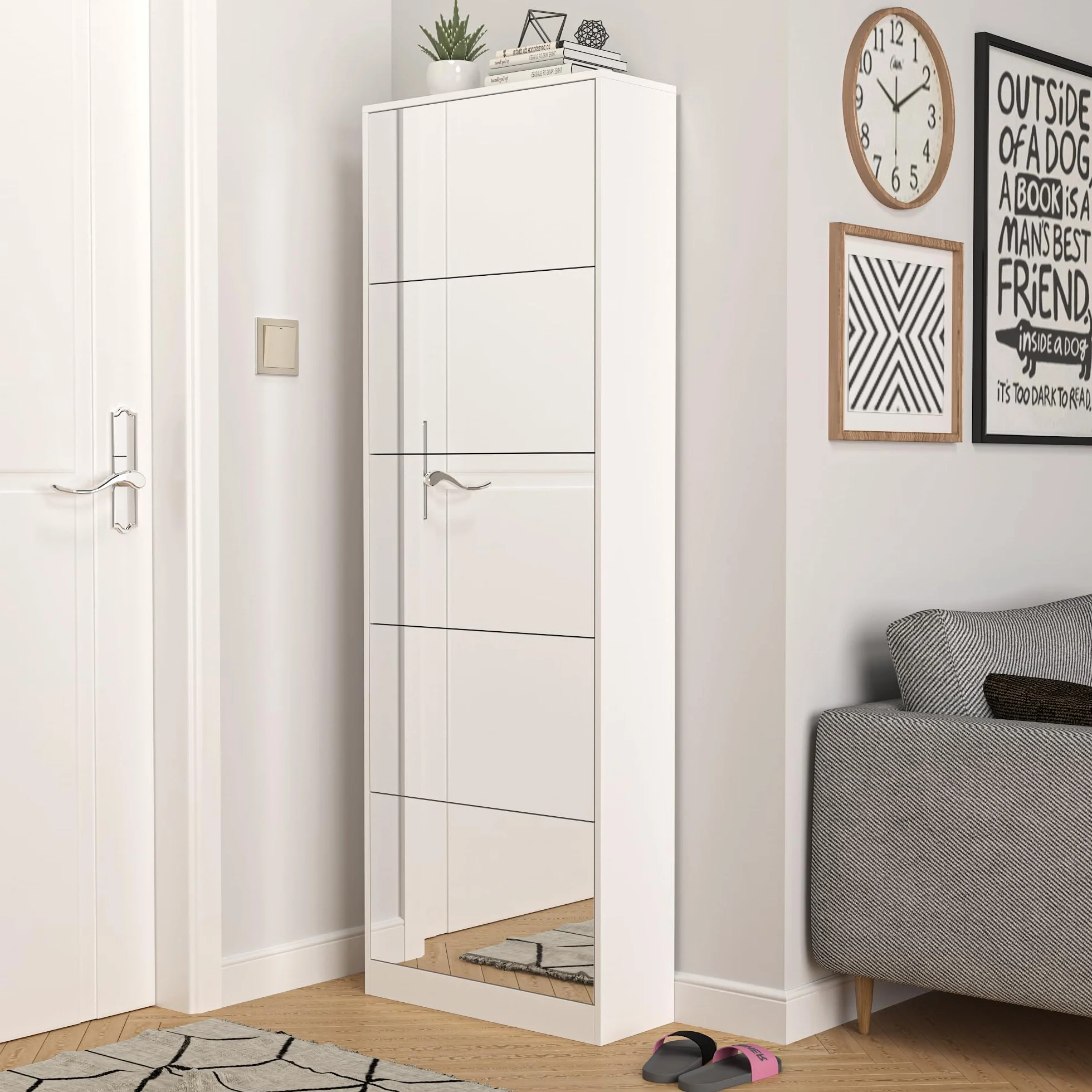 Szafka do przechowywania butów z lustrem 185 cm 30 par 5 szuflad wolnostojący regał