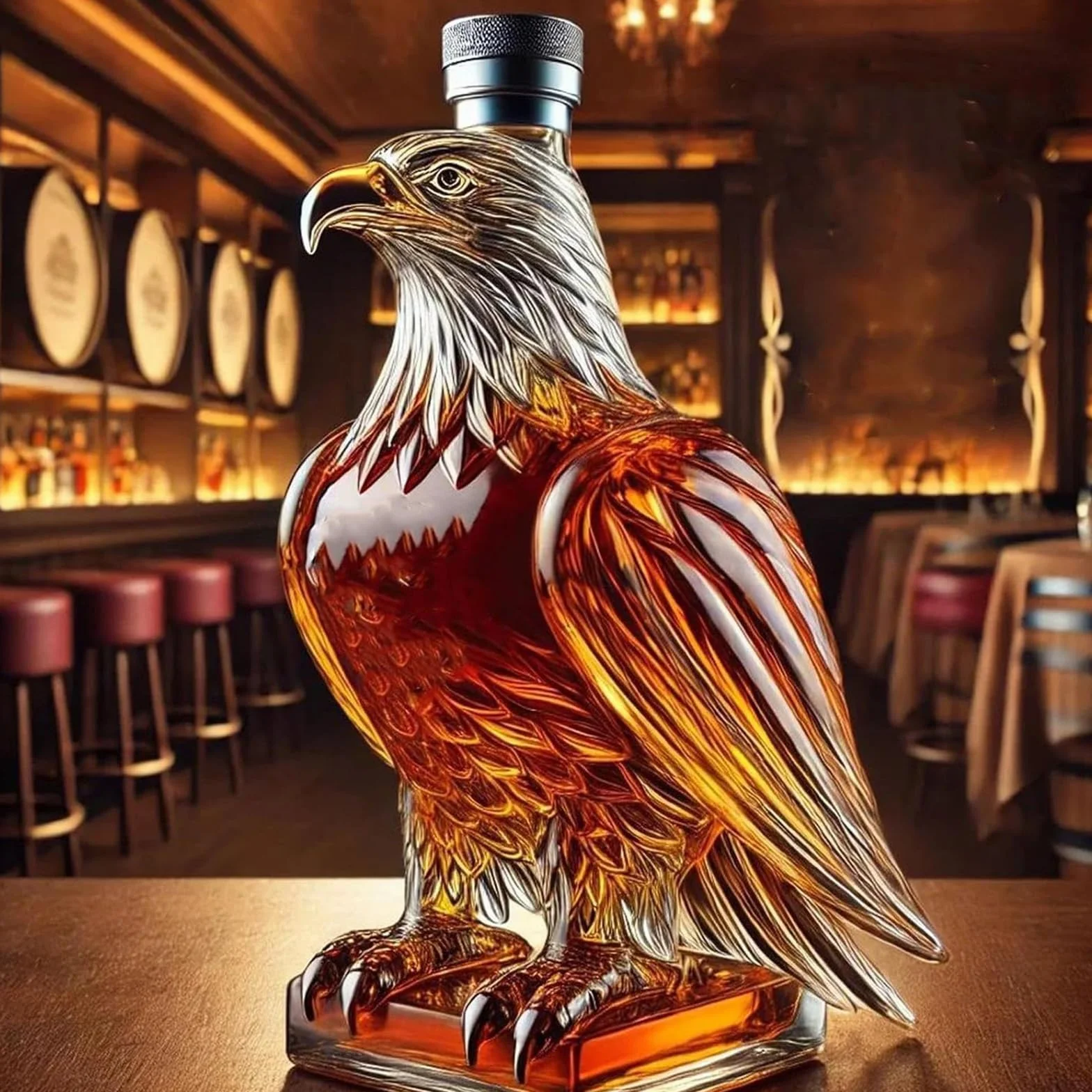 DJMAW Adler karafka do whisky, orzeł, butelka do whisky, wyjątkowa szklana karafka do whisky, orzeł, wyjątkowy dekanter do whisky, prezent dla miłośników whisky (okrągły dół)