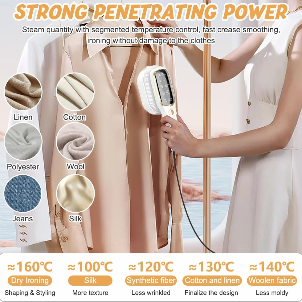 żelazko podróżne, 1000 W, przenośna parownica, 2 w 1, składana, ze zbiornikiem na wodę 100 ml i 5 stopniami pary, do domu, w podróży, szybkie nagrzewanie, białe