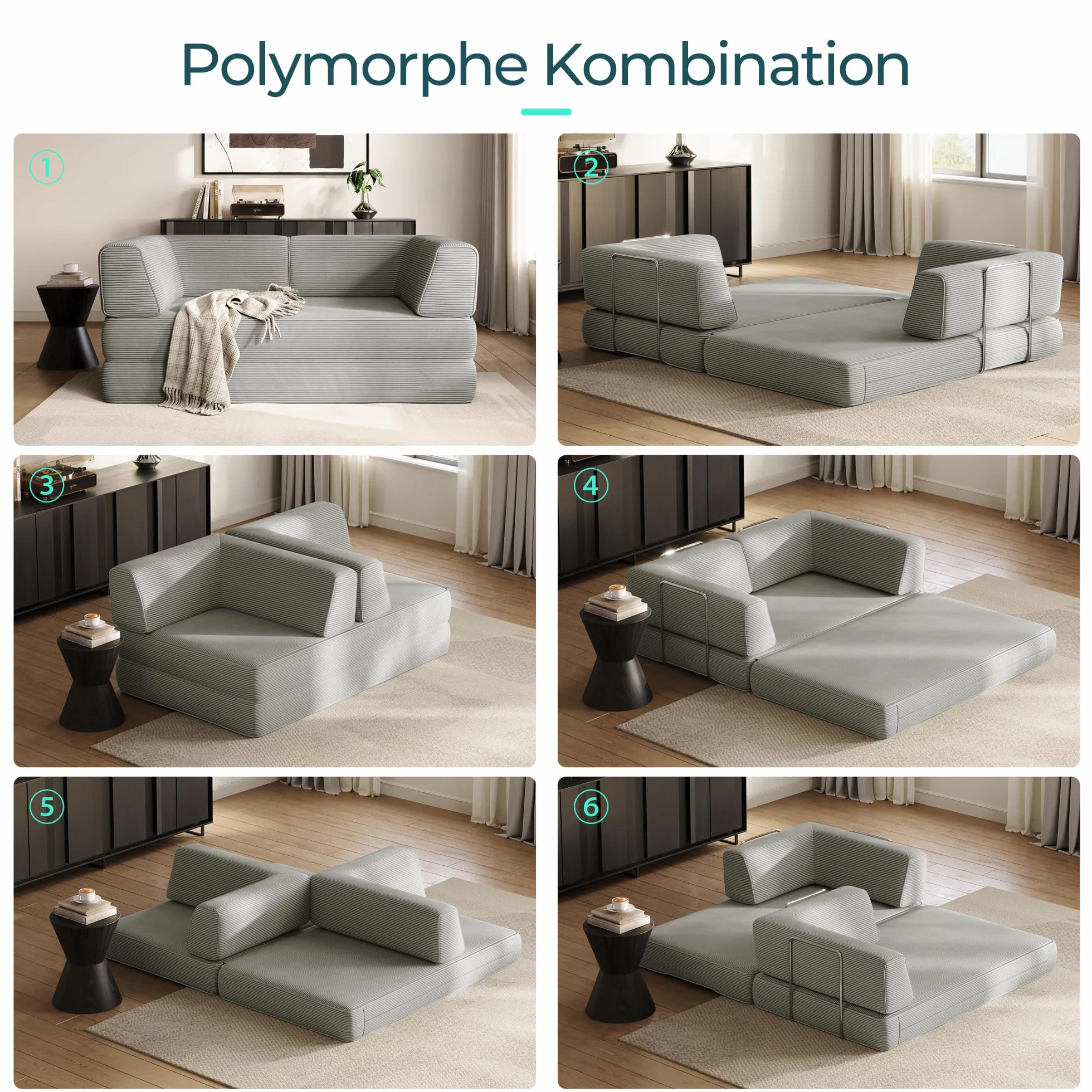 LINSY HOME Sofa z funkcją spania – sofa podłogowa z poduszką na plecy – rozkładana sofa do spania o szerokości 160 cm – tkanina sztruksowa do salonu, sypialni